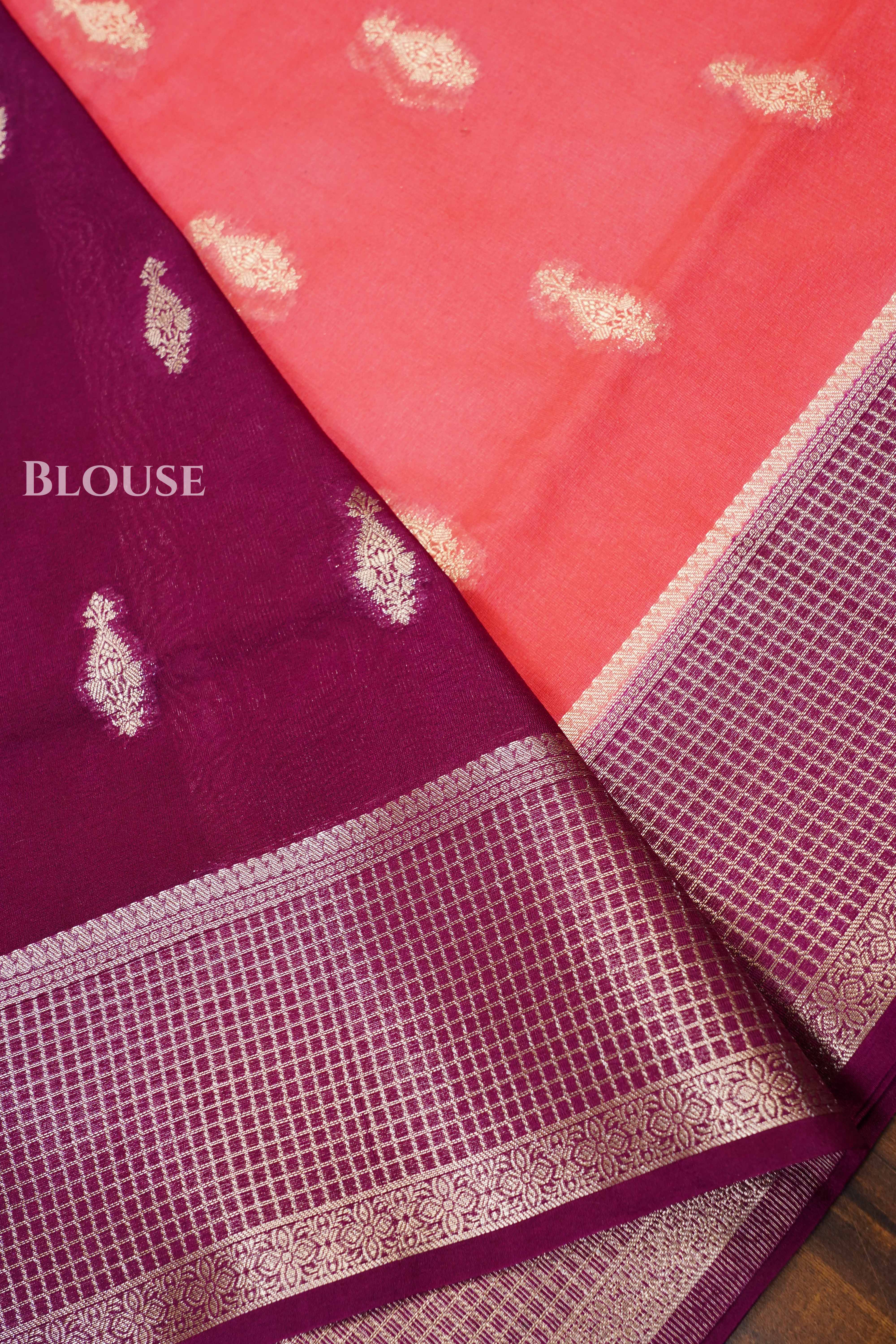 Cranberry Pink With Purple Semi Banarasi Silk Saree