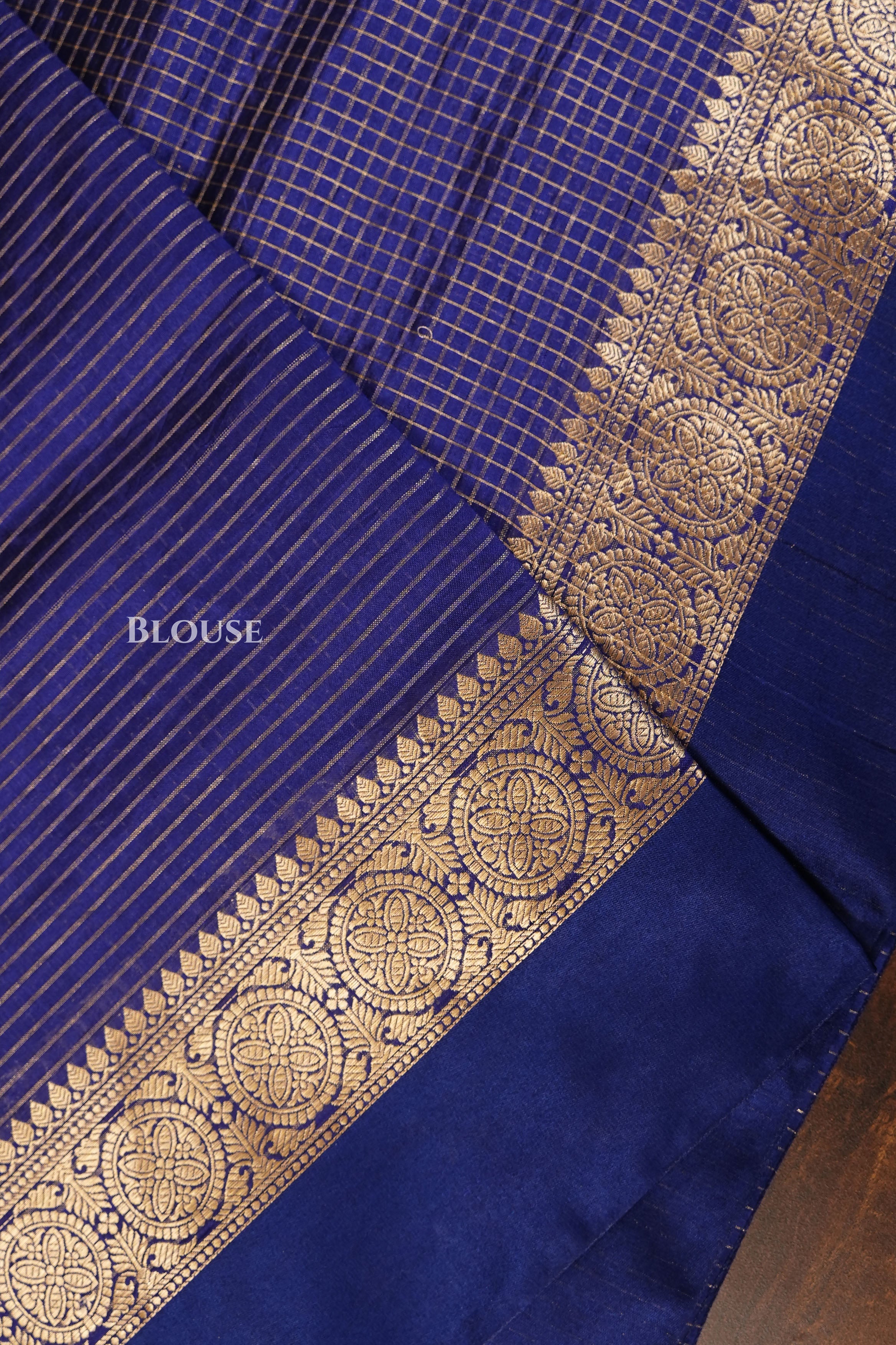 Navy Blue Maheshwari Silk Saree