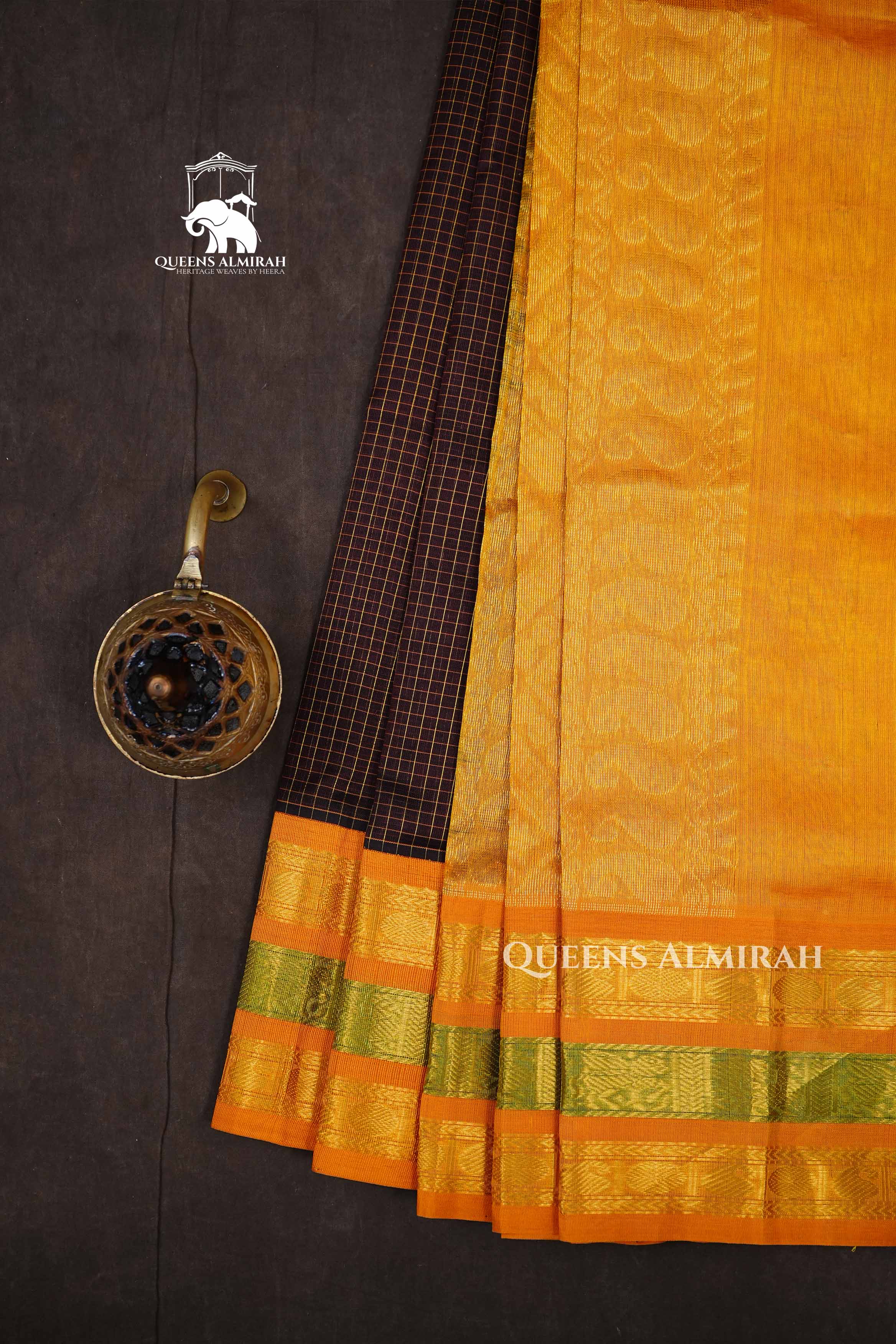 Coffee Bean With Mustard Yellow Pure Kanchi Silk Cotton Saree