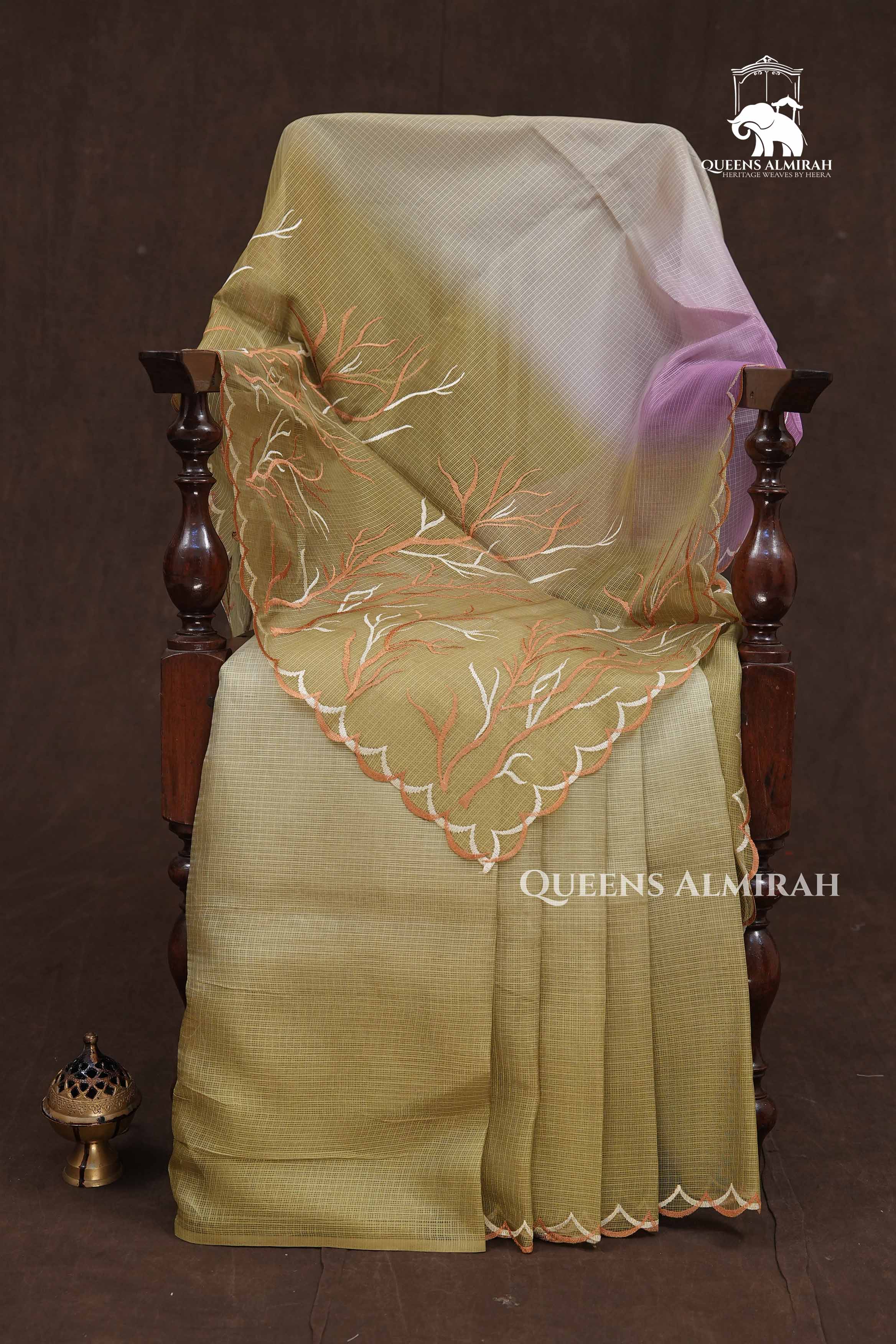 Green And Lavender With White Semi Kota Silk Cotton Saree