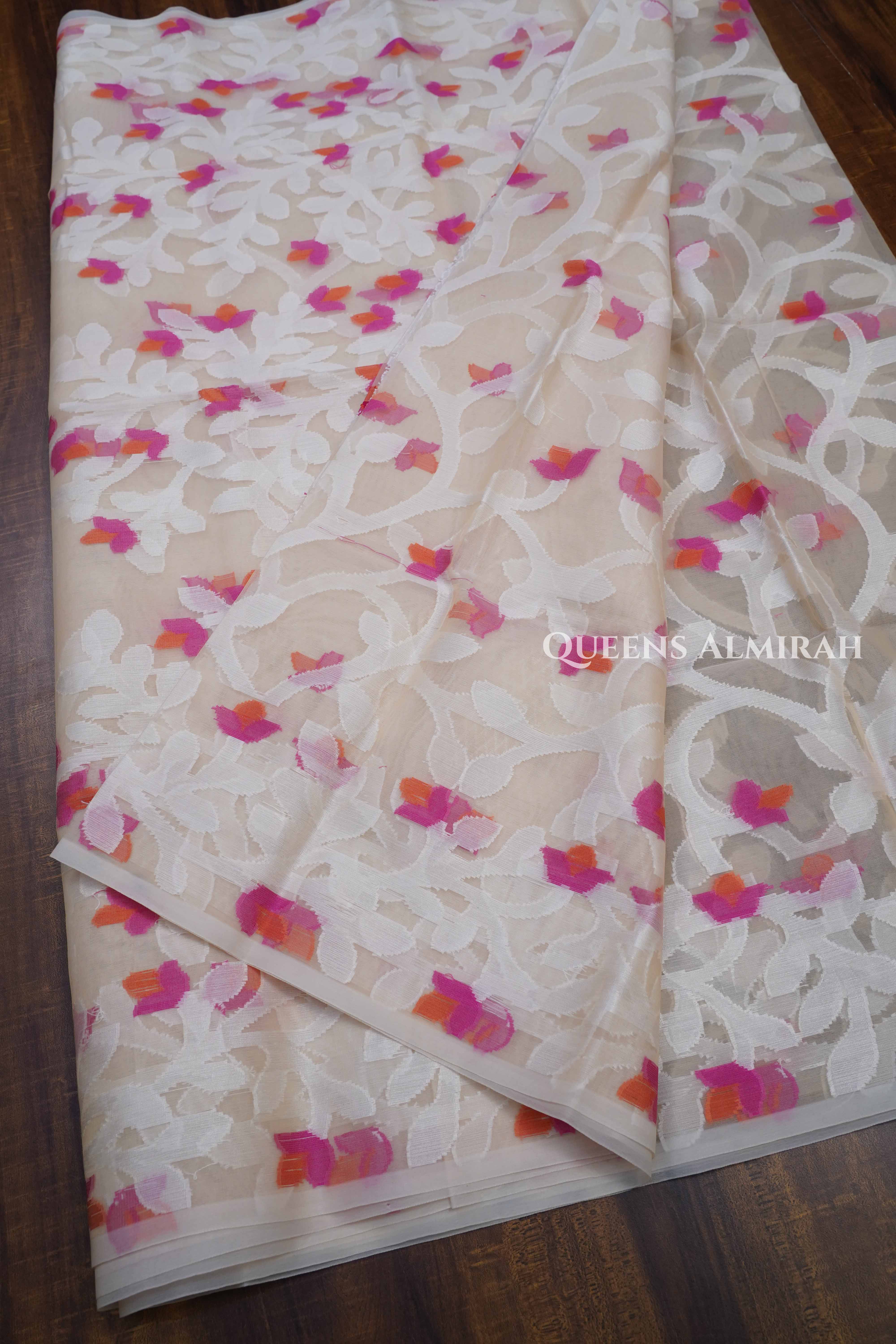 Pinkish Grey Muslin Jamdani Saree