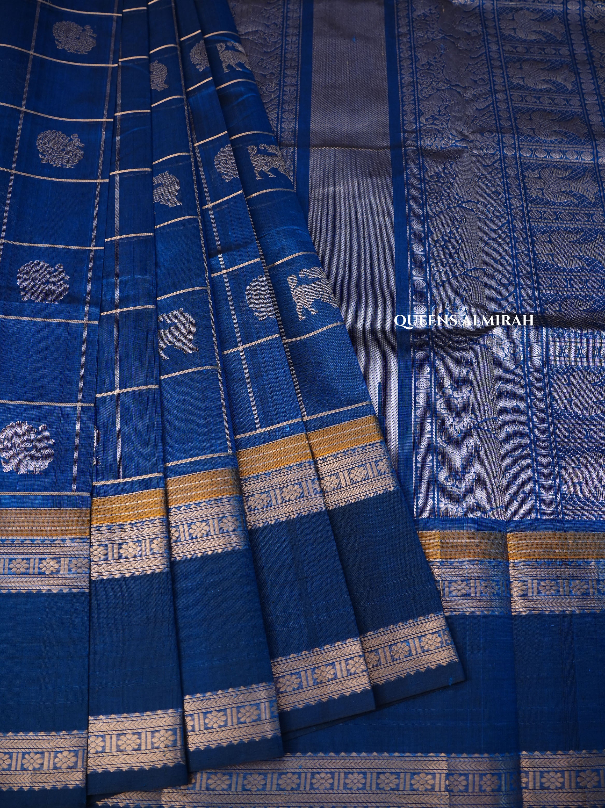 Mayil Kazhuthu Blue Chettinad Silk Cotton Saree