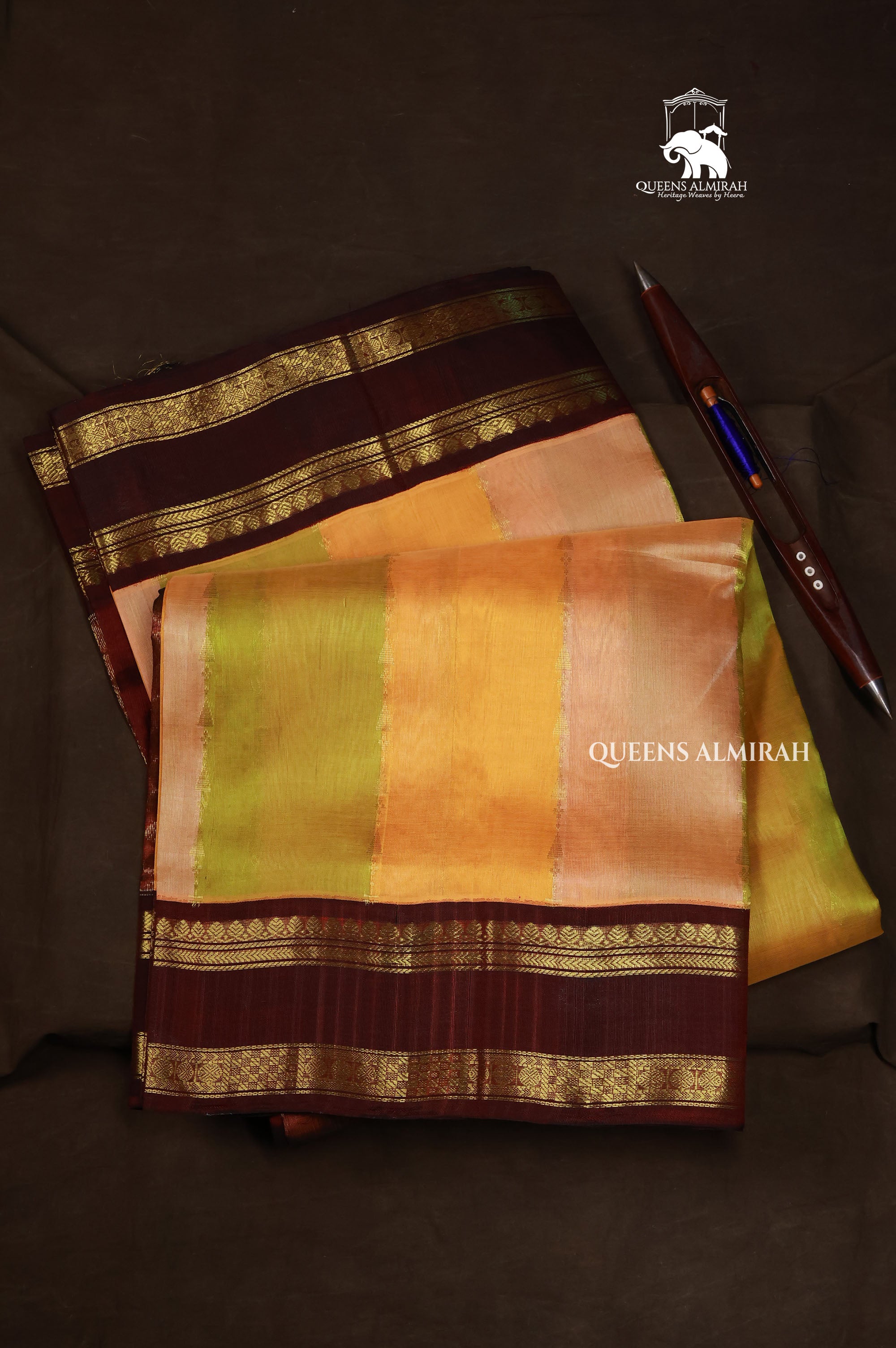 Multi Color With Black Gap Border Pure Silk Cotton Saree