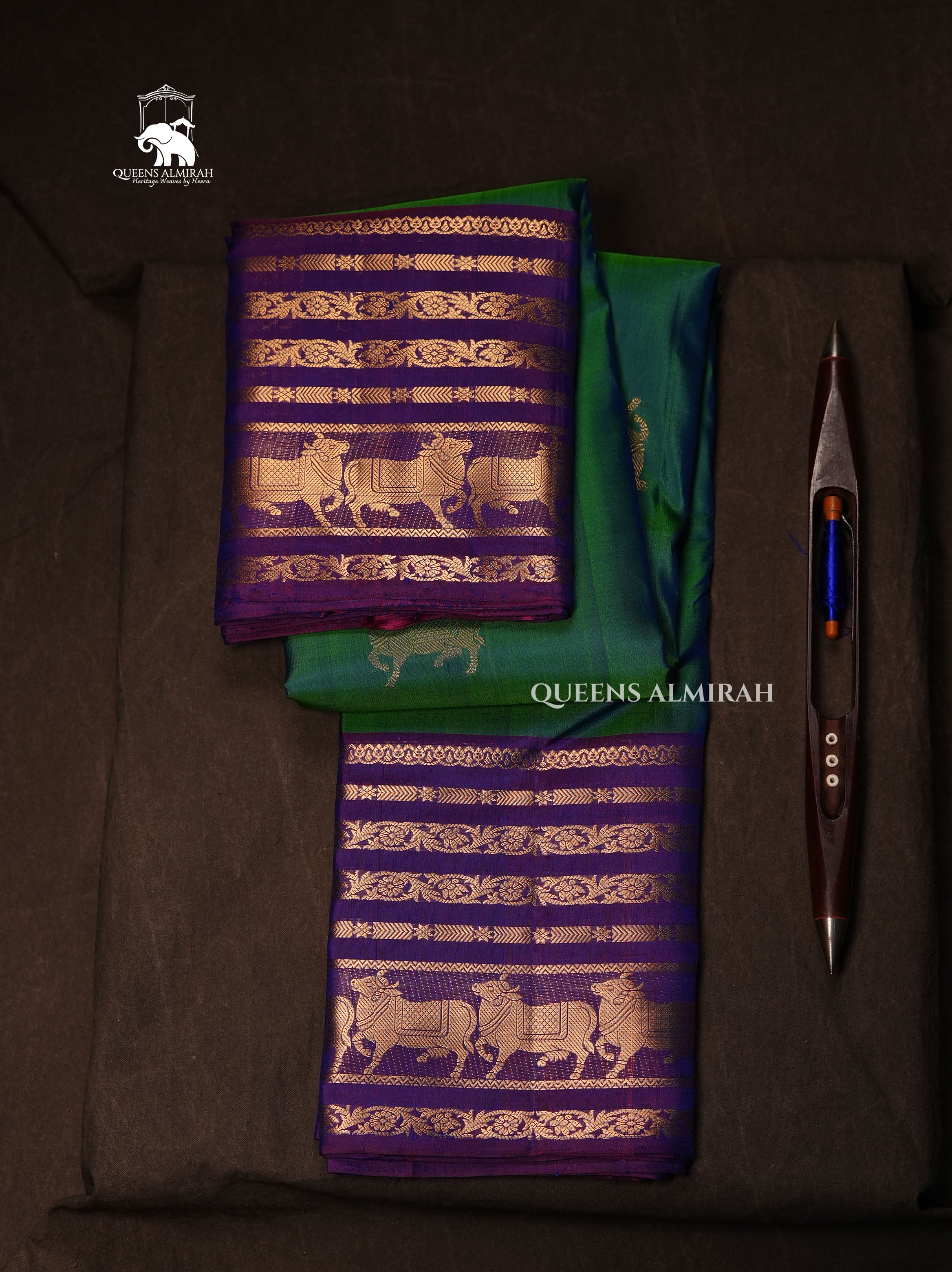 Peacock Green With Purple Pure Kanchivaram Silk Saree
