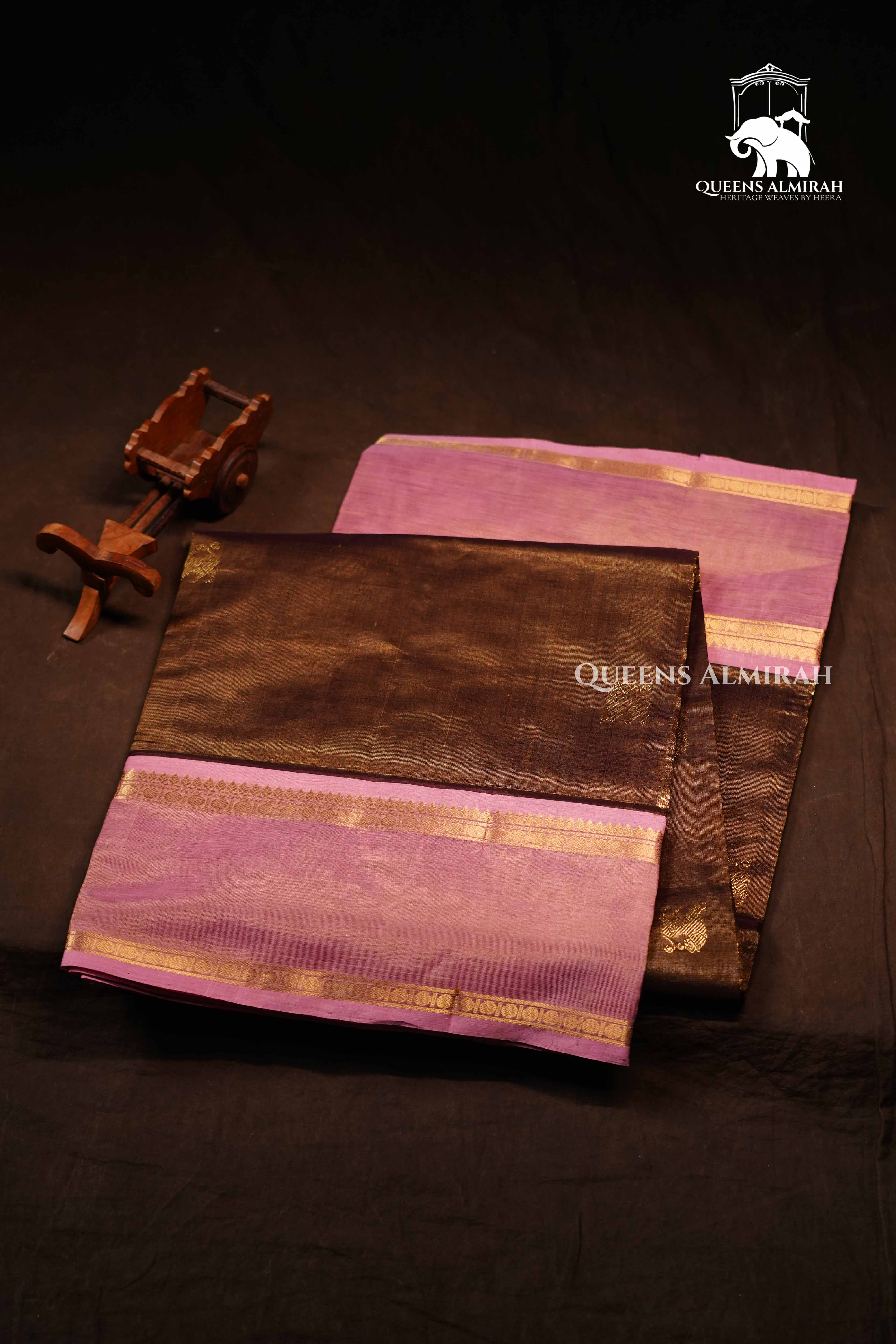 Brownish Grey Karaikudi Chettinad Silk Cotton Saree