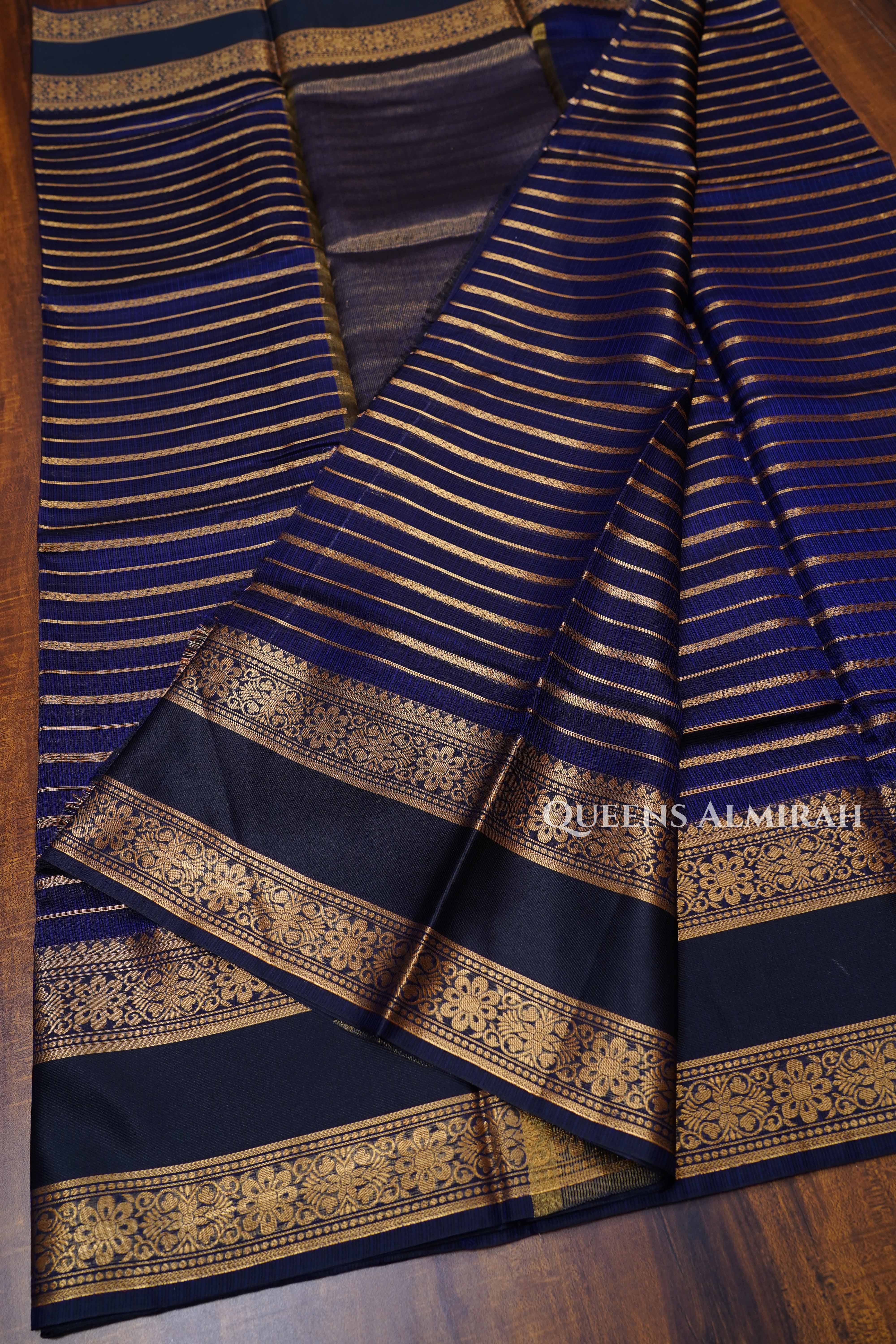 Navy Blue Pure Kota Silk Saree 1
