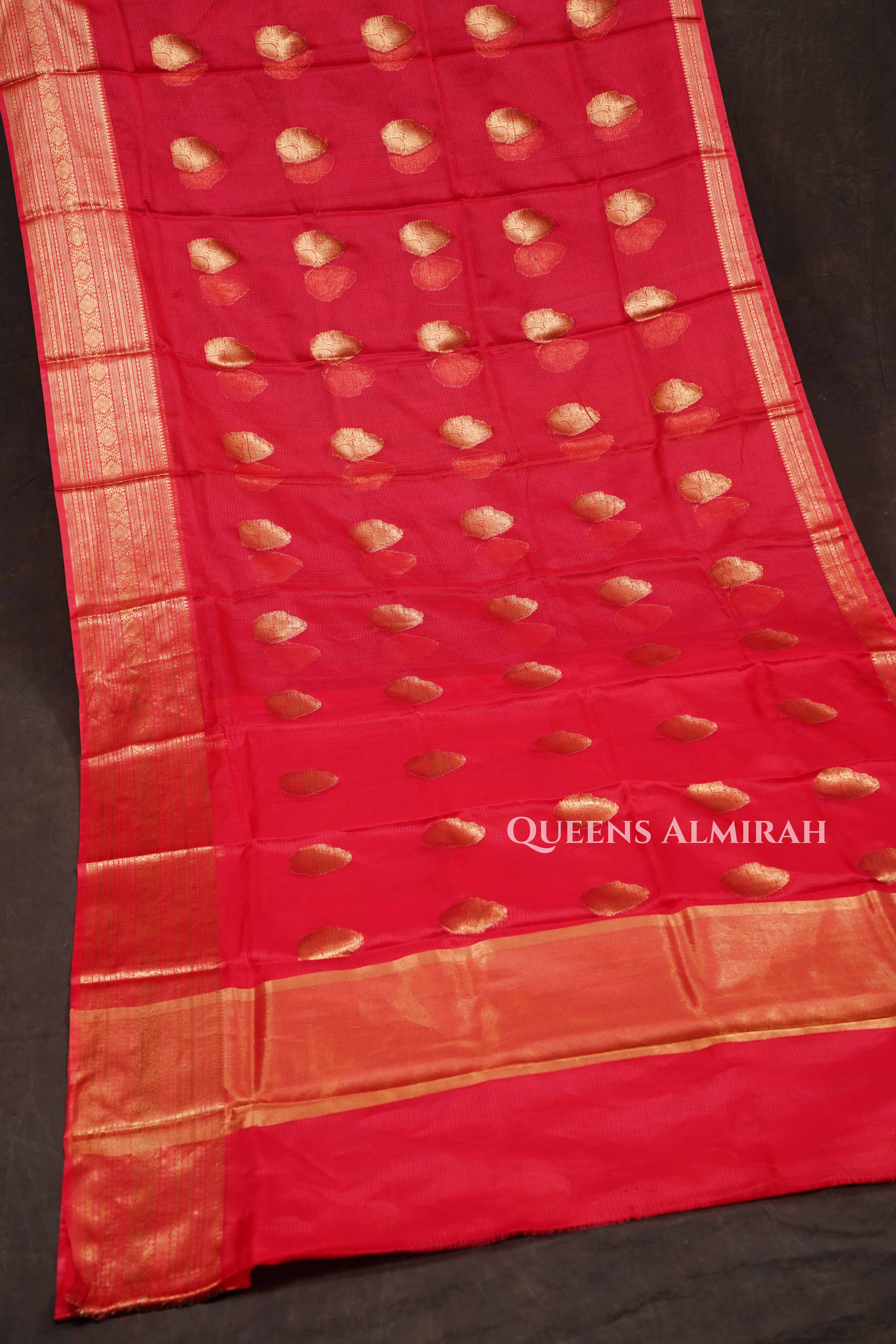 Dark Red Pure Kota Silk Saree