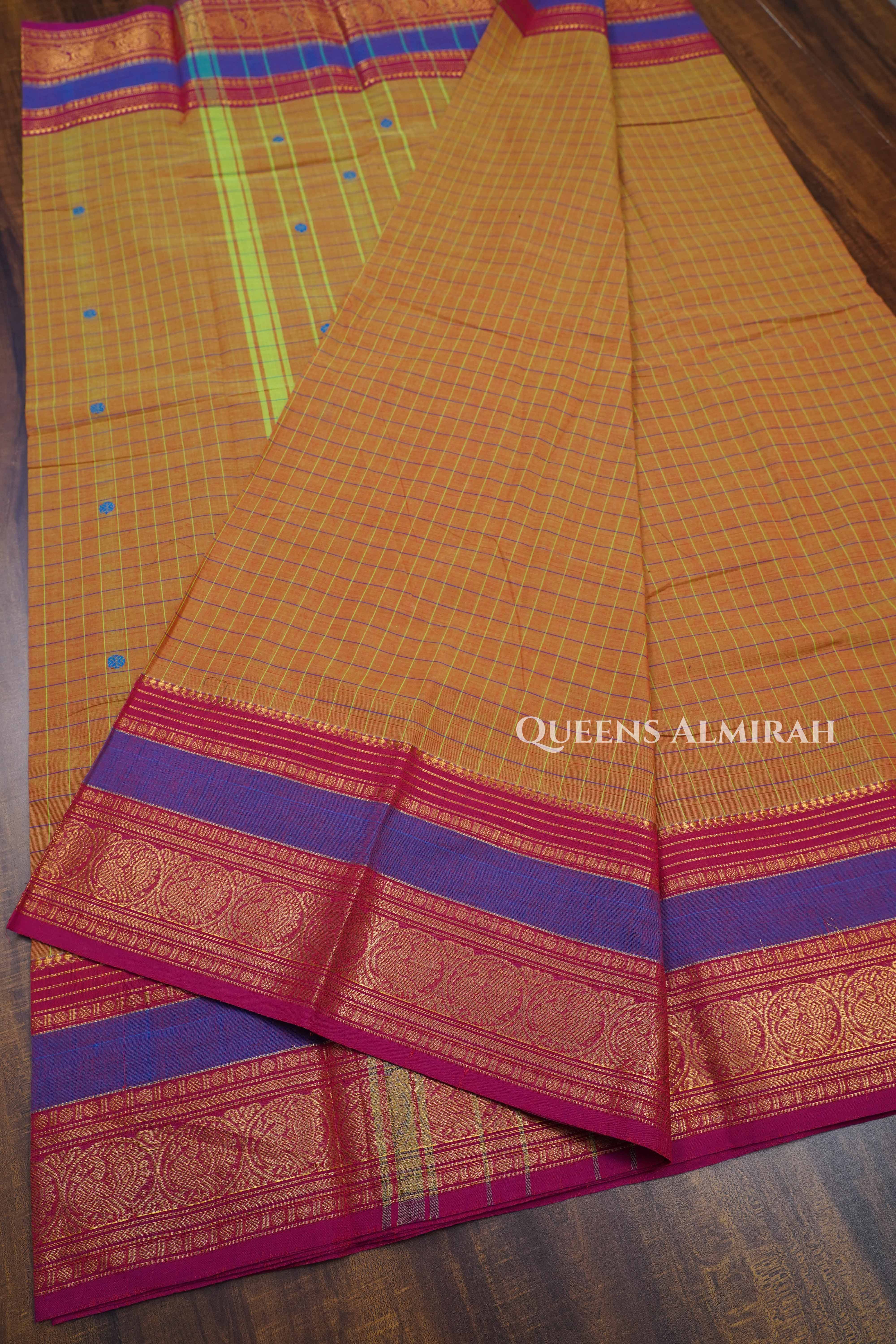 Pumpkin Orange Kanchi Cotton Saree
