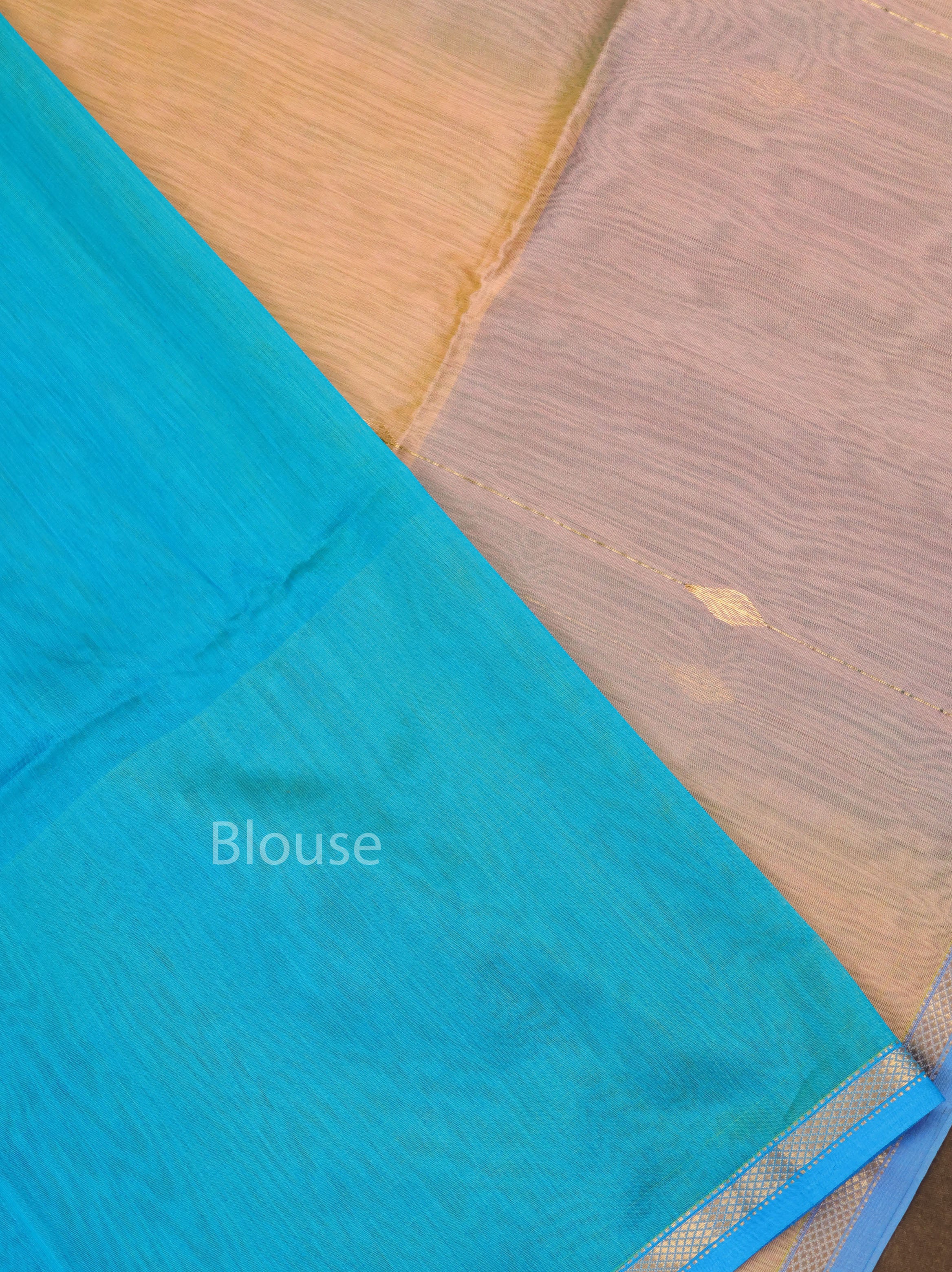 Sandal With Sky Blue Maheshwari Silk Cotton Saree