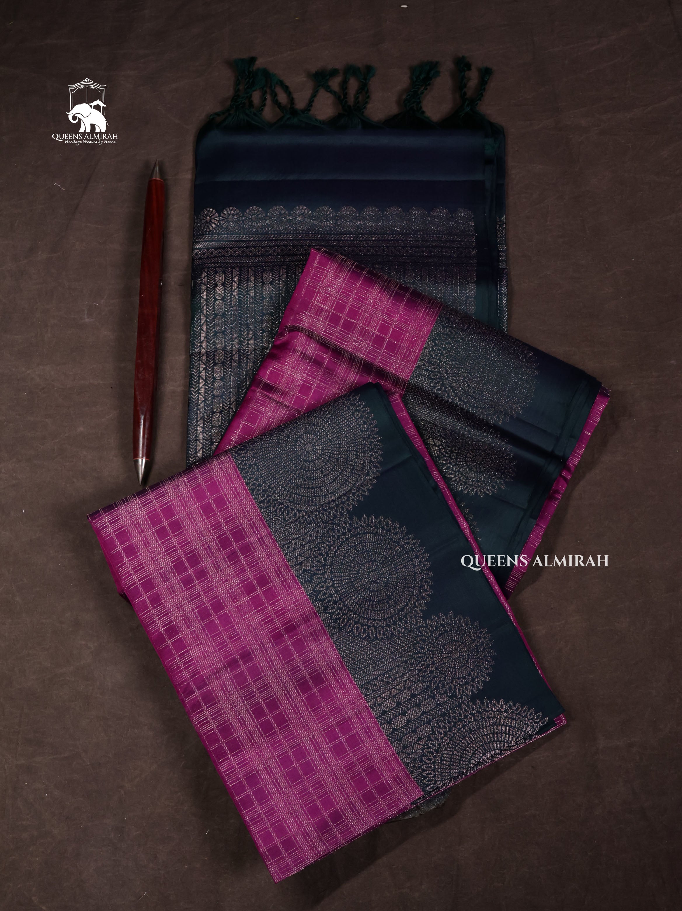 Purple With Dark Green Pure Soft Silk Saree