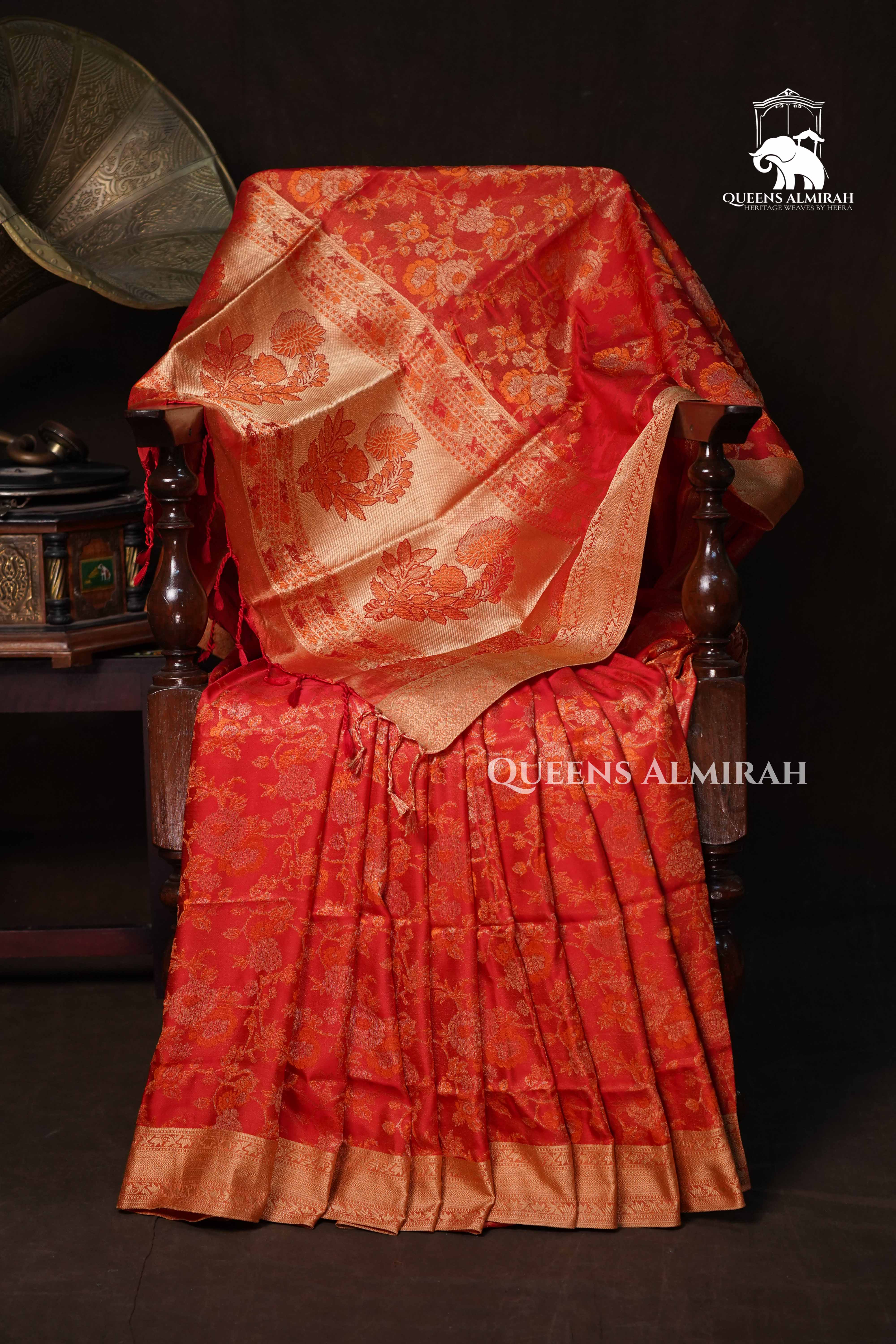 Redish Orange  Pashmina Silk Saree