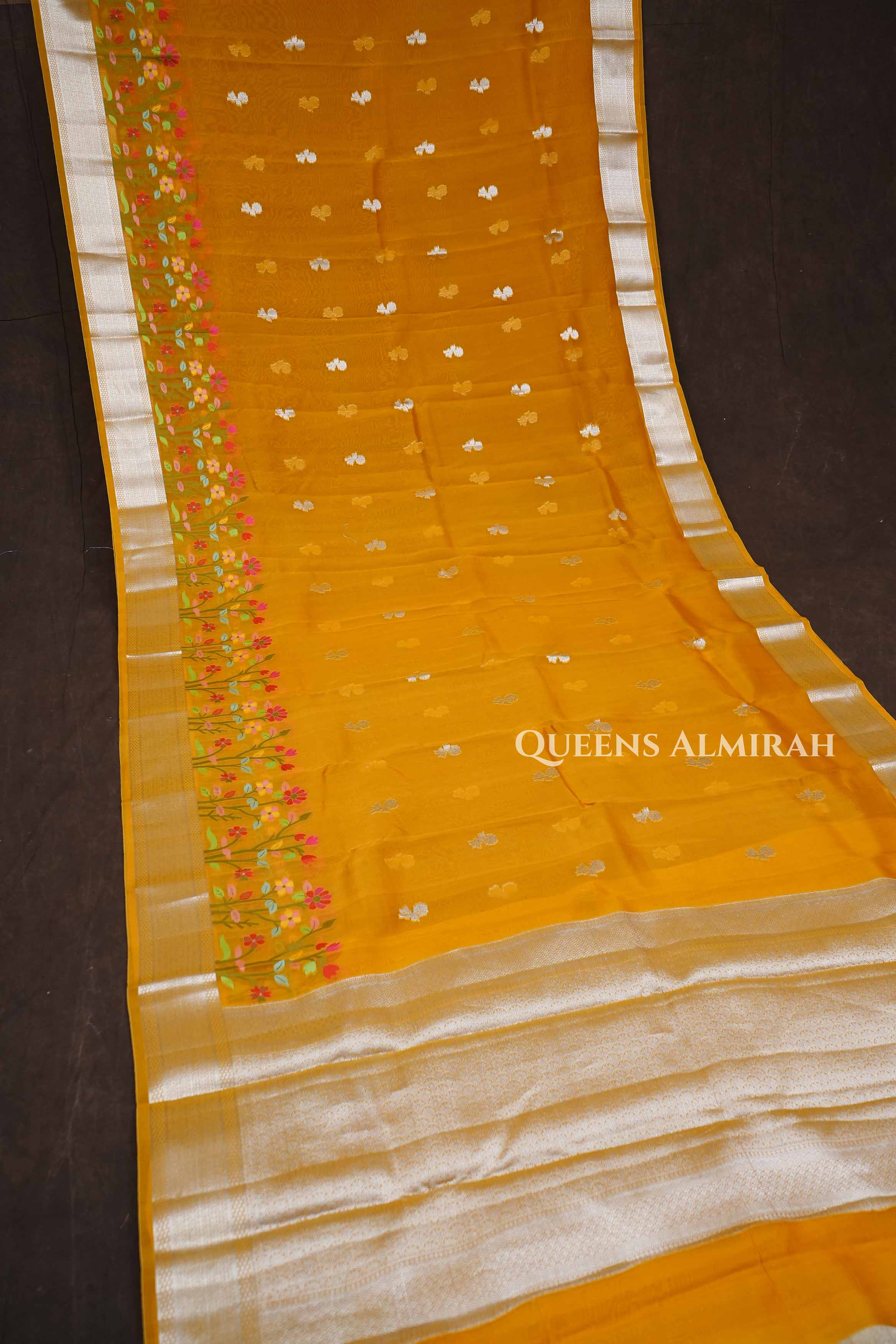 Mango Yellow Jamdani Silk Organza Saree