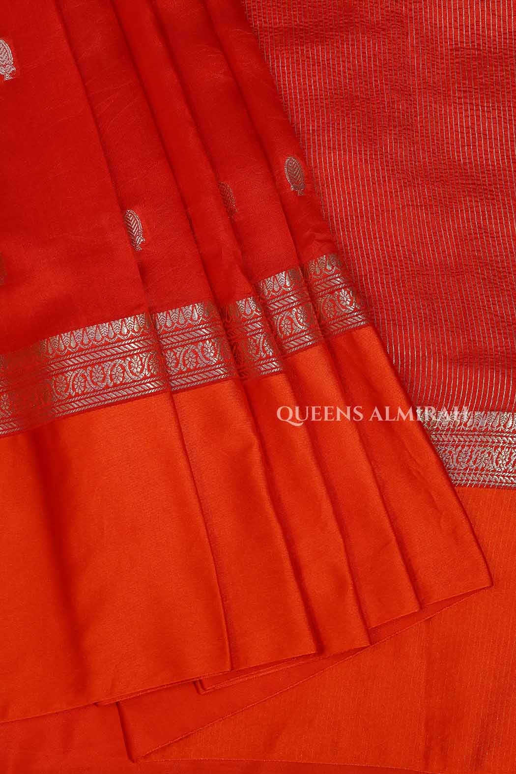 Red With Orange Pure Banarasi Soft Silk Saree