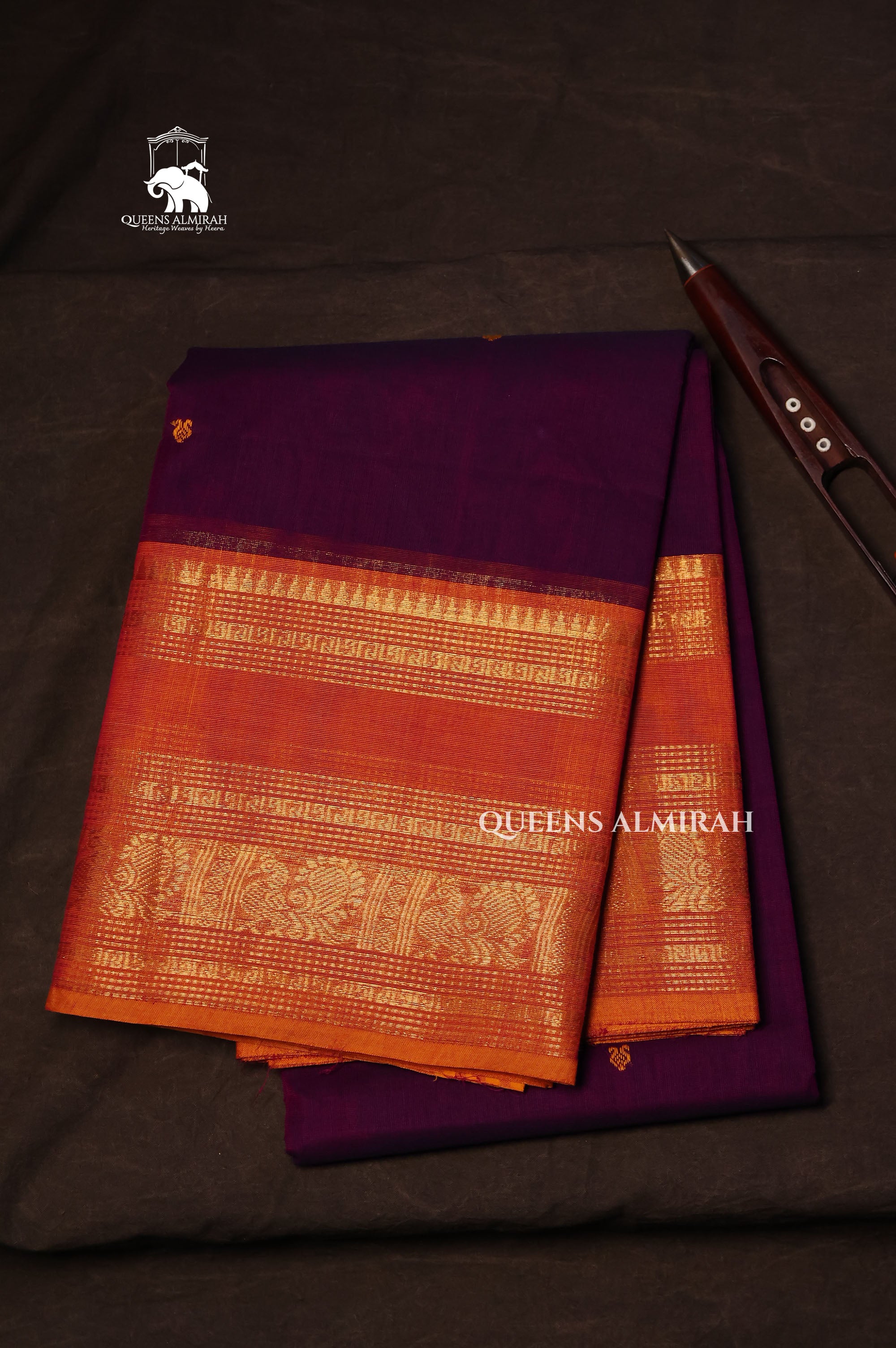 Purple With Orange Kanchi Cotton Saree