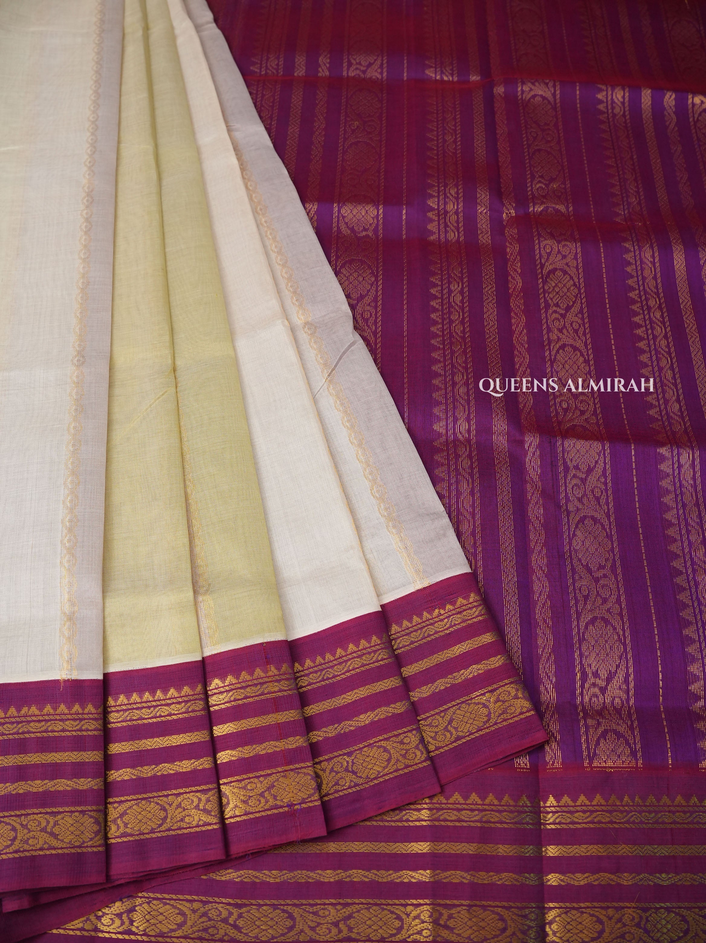 Pastel Shades With Purple Varisapet Border Pure Silk Cotton Saree