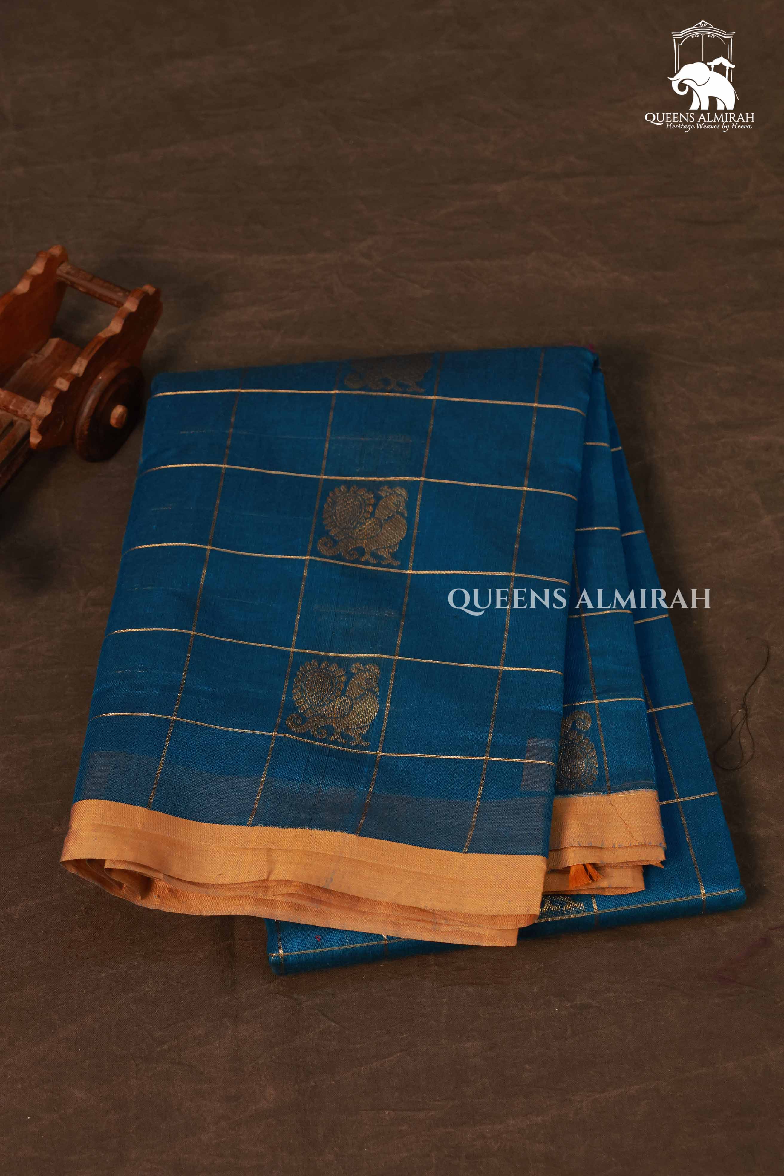 Dark Blue Kattam With Peacock Butta Kanchi Cotton Saree