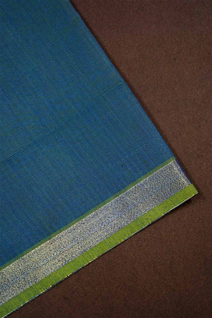 DUSKY SKY BLUE BROCADE SILK COTTON SAREE - Queens Jewel Emporium