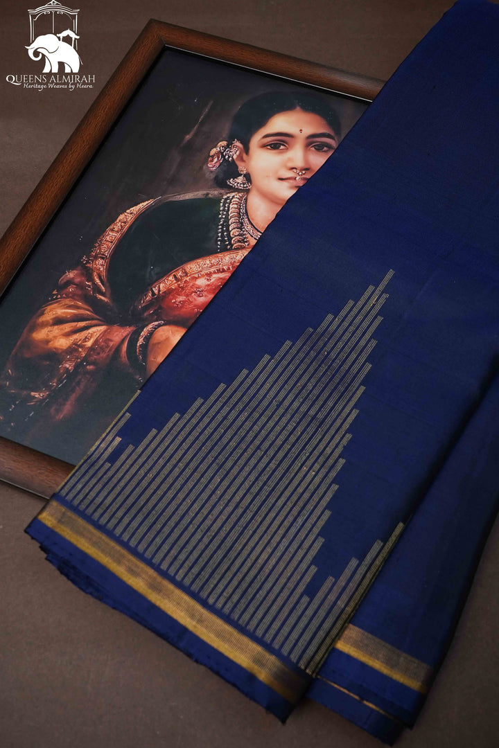 DARK NAVVY PURE KANCHIVARAM SILK SAREE - Queens Jewel Emporium