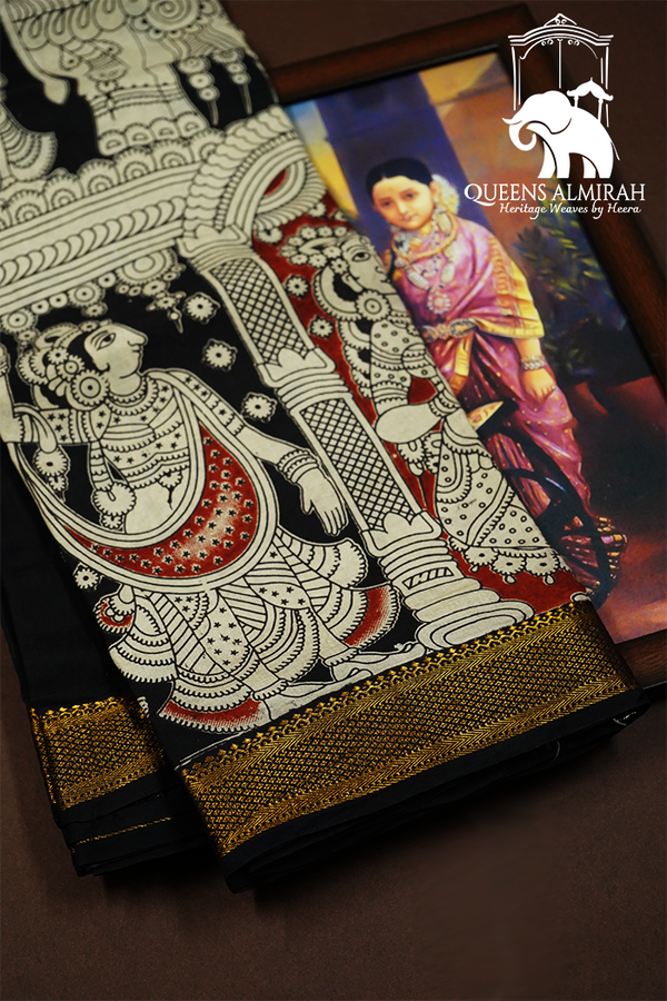 BLACK WITH RED GOLDEN COLOR BORDER MANGALGIRI SAREE 2 - Queens Jewel Emporium