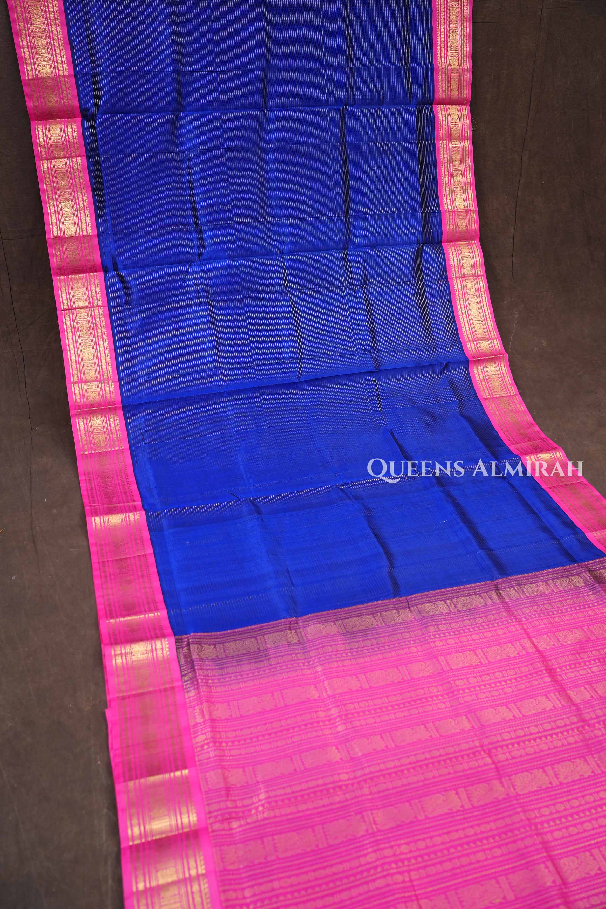 Royal Blue With Pink Pure Kanchi Silk Cotton Saree