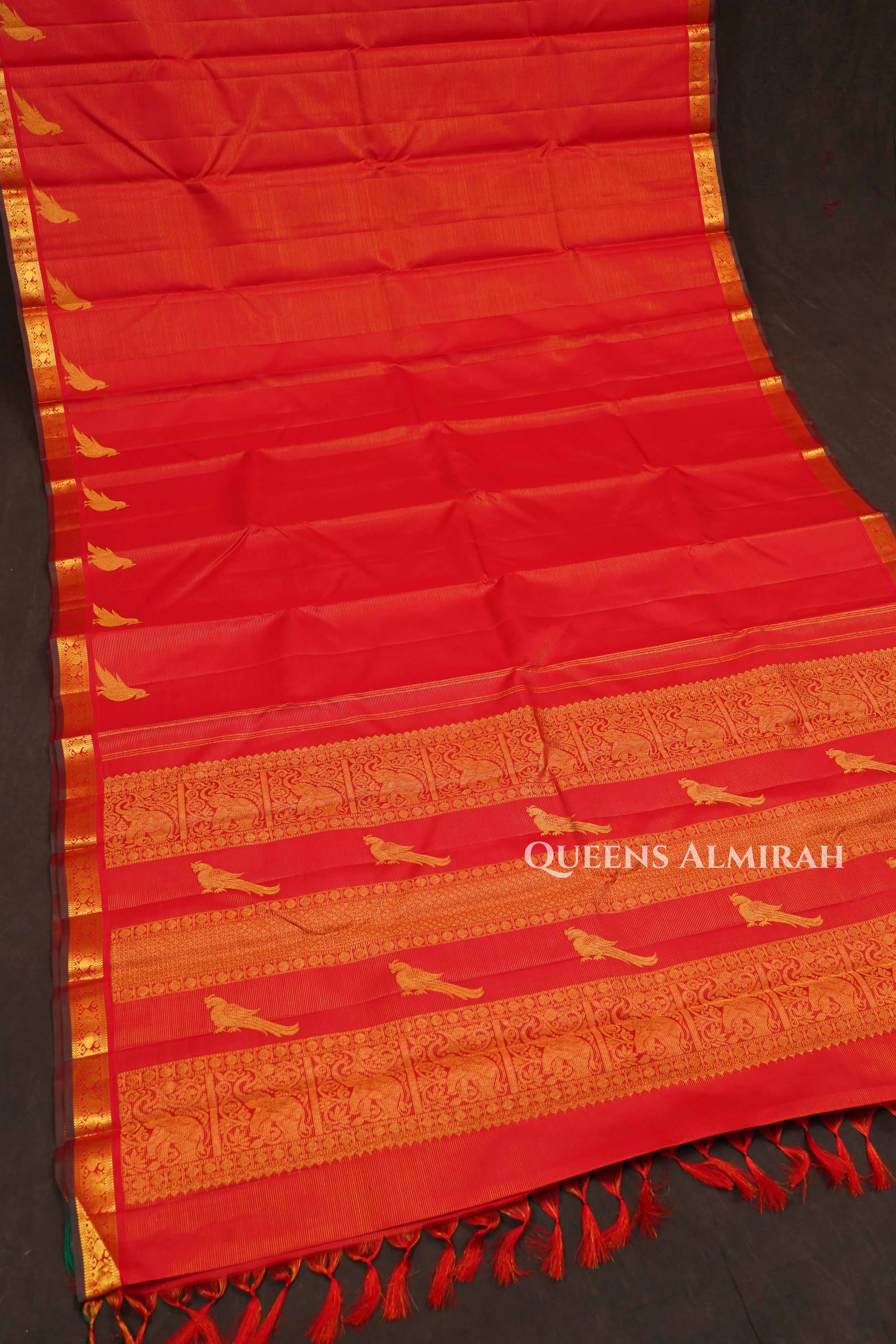 Tomato Red Kizhipet Pure Kanchivaram Silk Saree