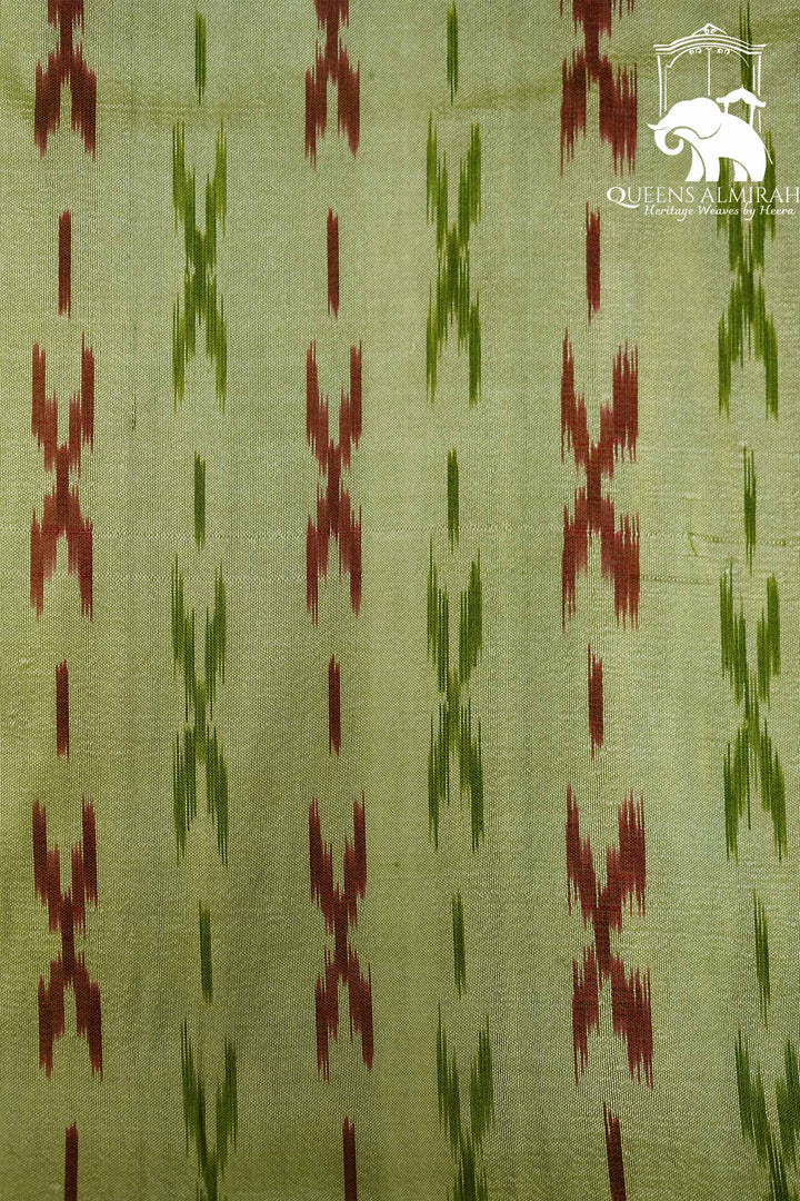 LIGHT OLIVE GREEN WITH PICKLE GREEN MULBERRY SILK SAREE - Queens Jewel Emporium