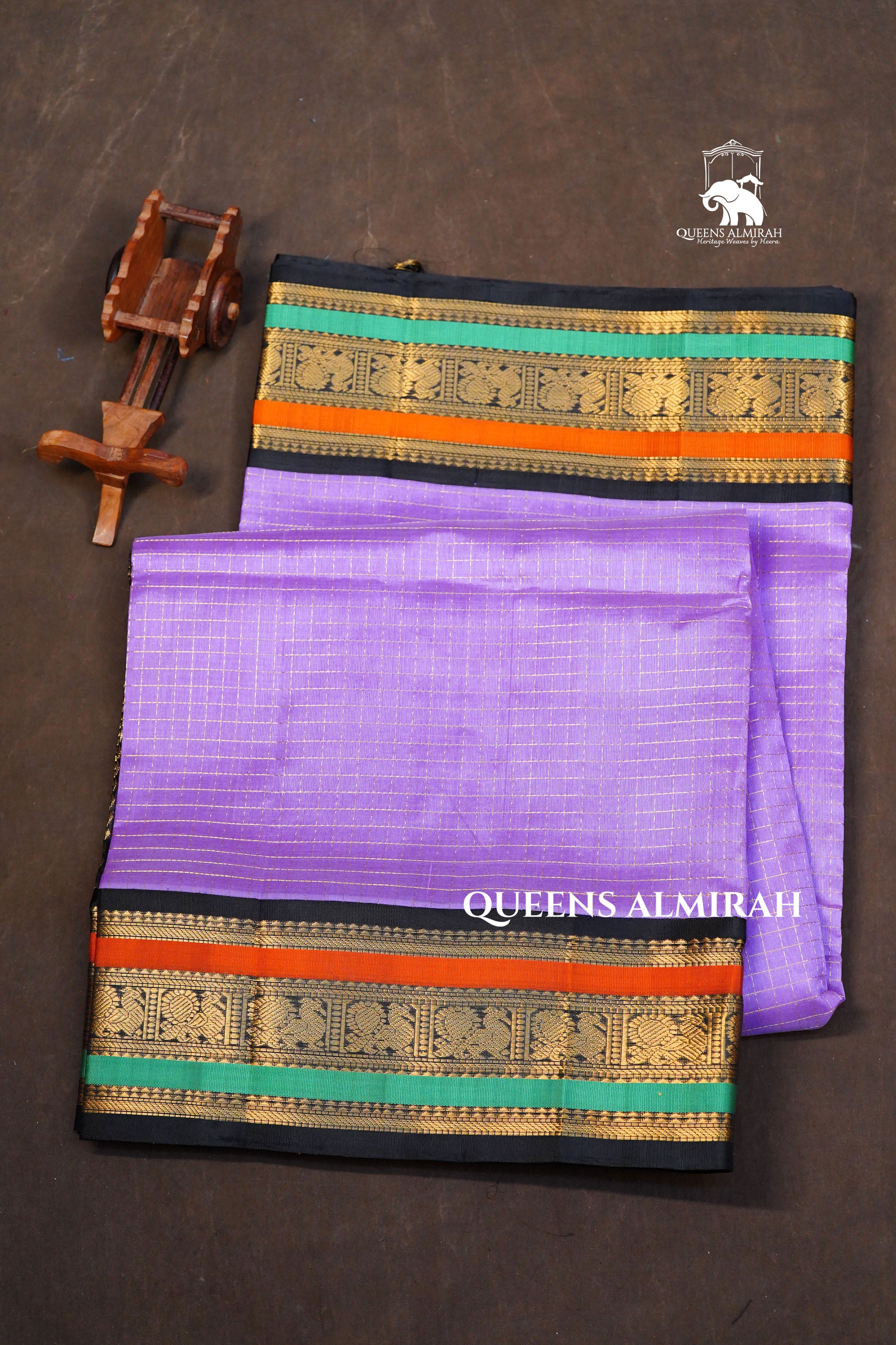 Lilac Purple Kattam With Black Pure Silk Cotton Saree