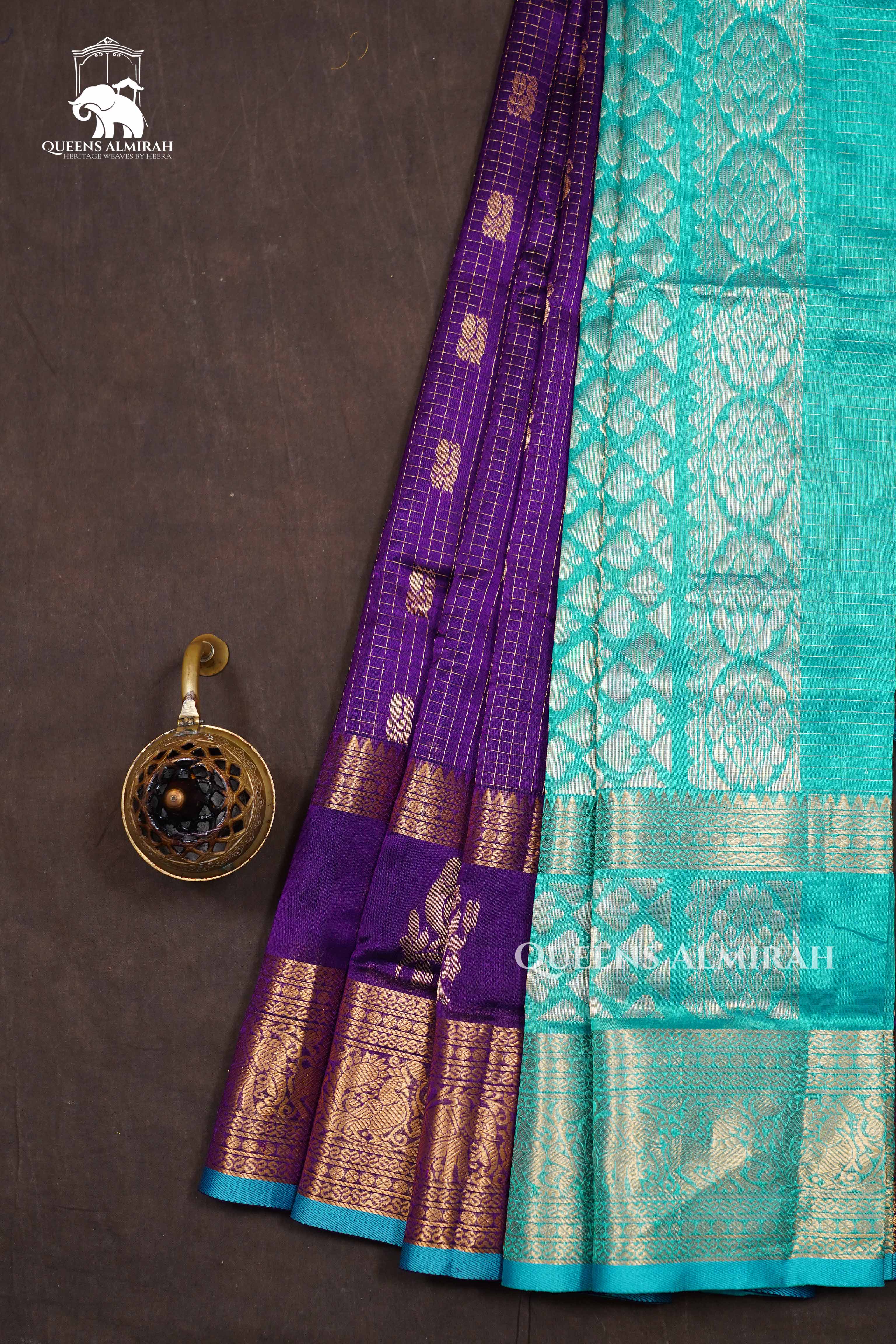 Purple With Blue Pure Silk Cotton Saree