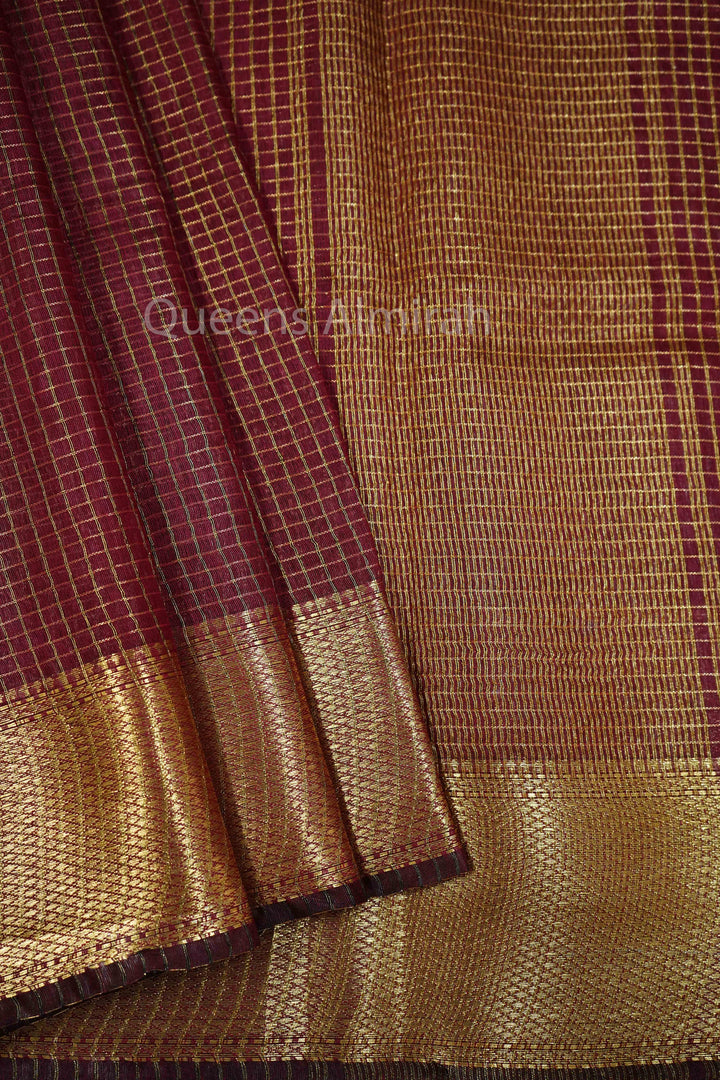 RED BROWN MAHESHWARI SAREE - Queens Jewel Emporium