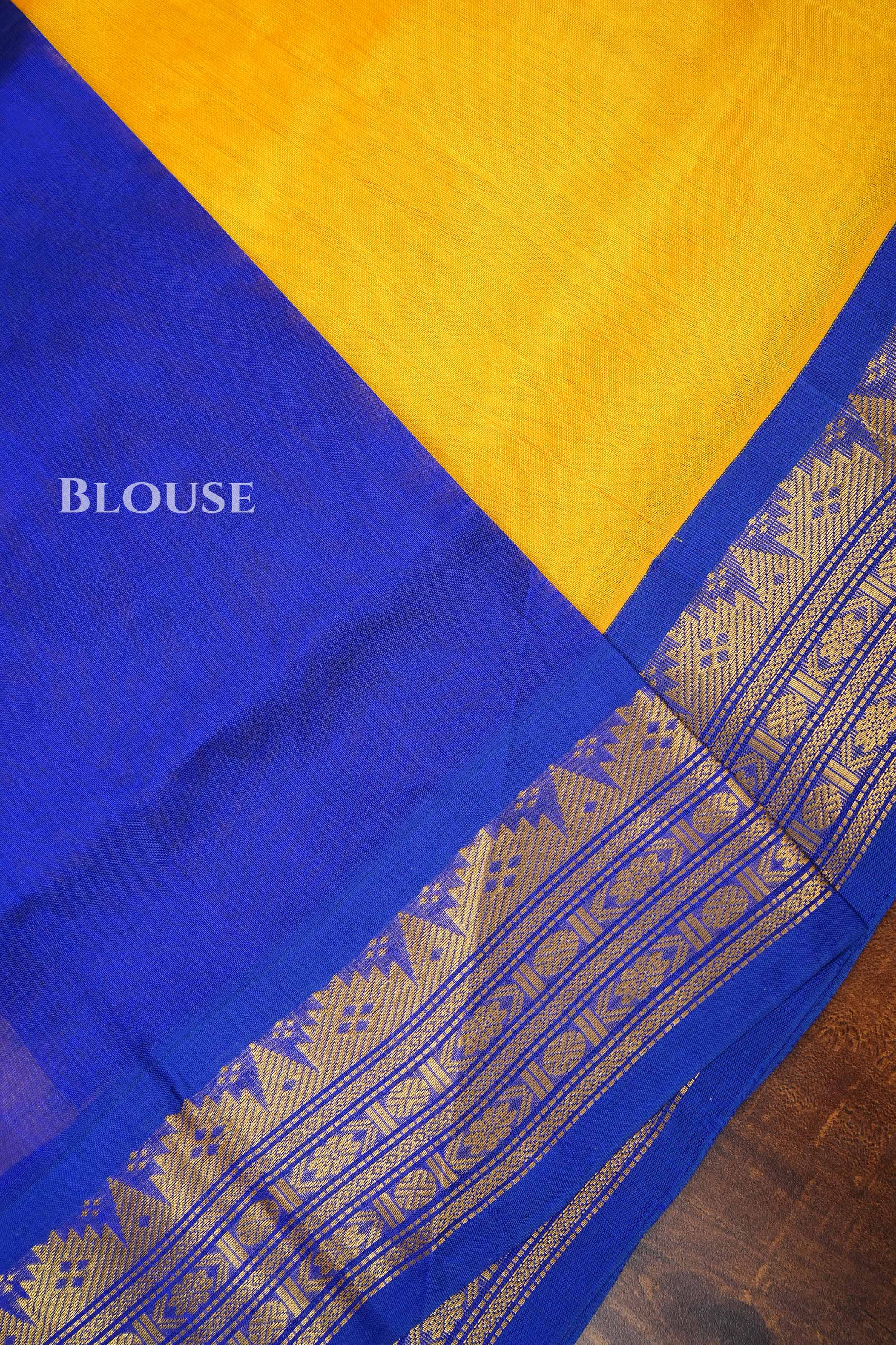 Yellow With Ms Blue Pure Kanchi Silk Cotton Saree