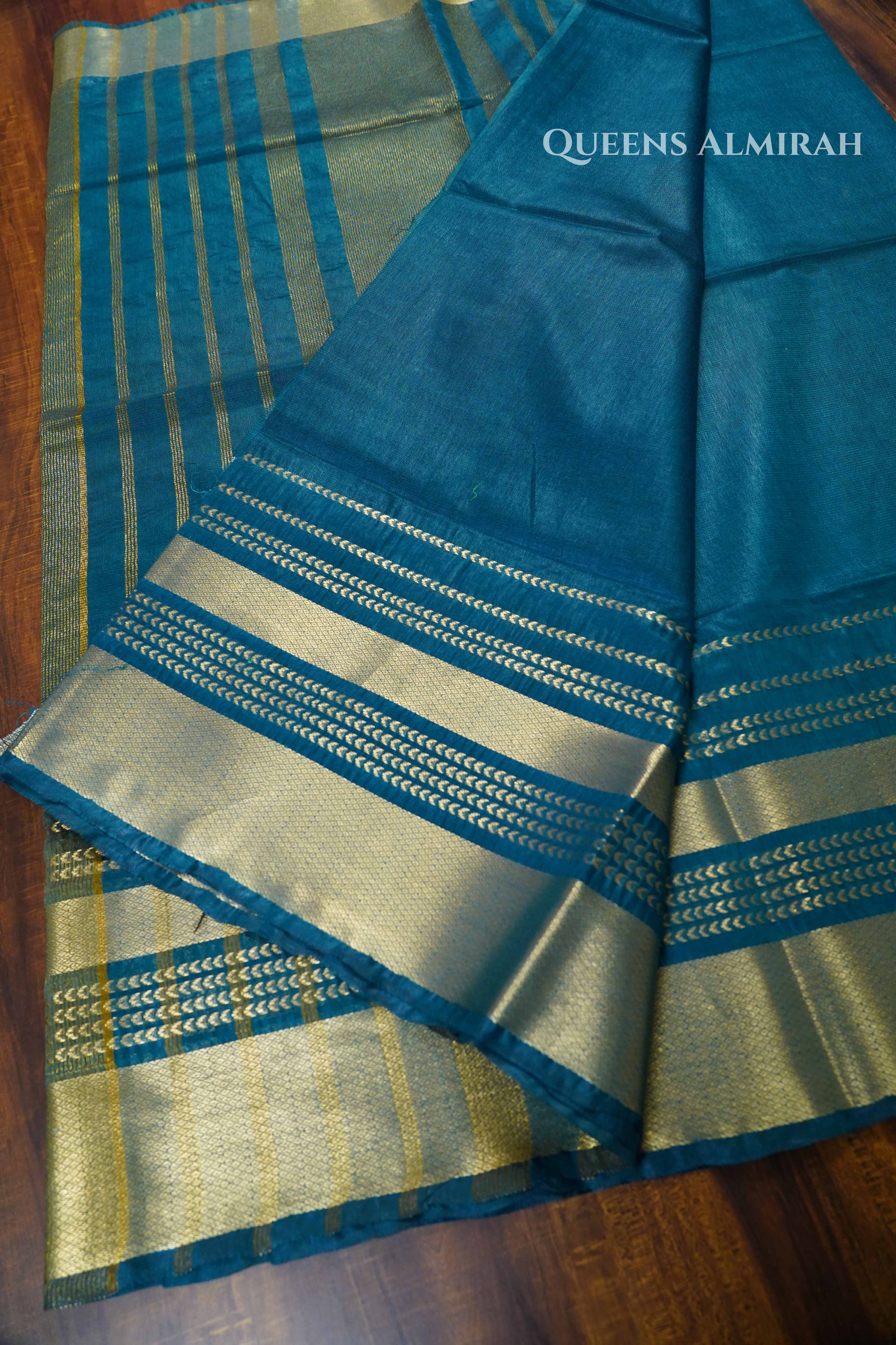 Peacock Blue Maheshwari saree QUEENS ALMIRAH