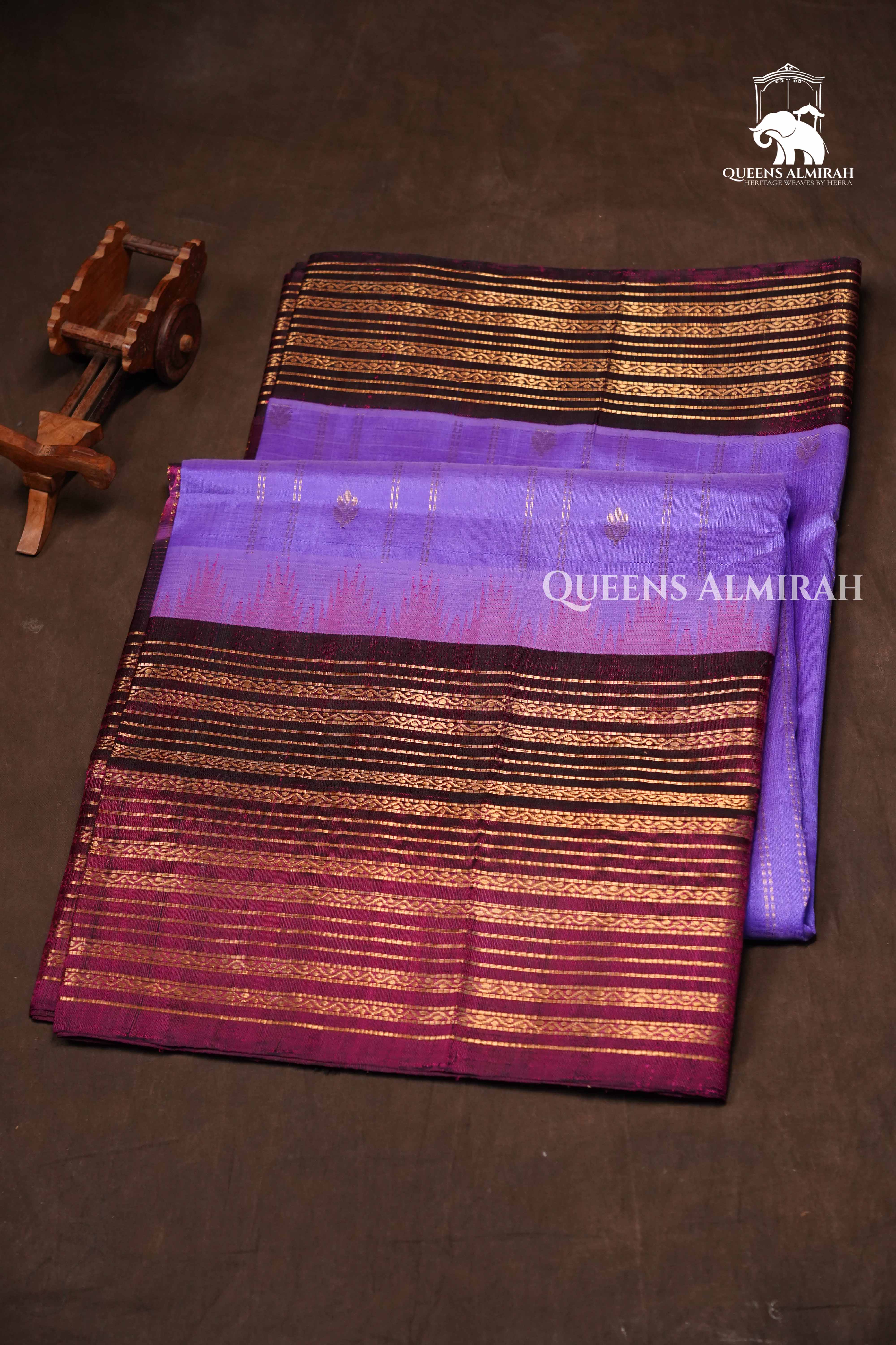 Lavender With Purple Long Border Pure Kanchi Silk Cotton Saree
