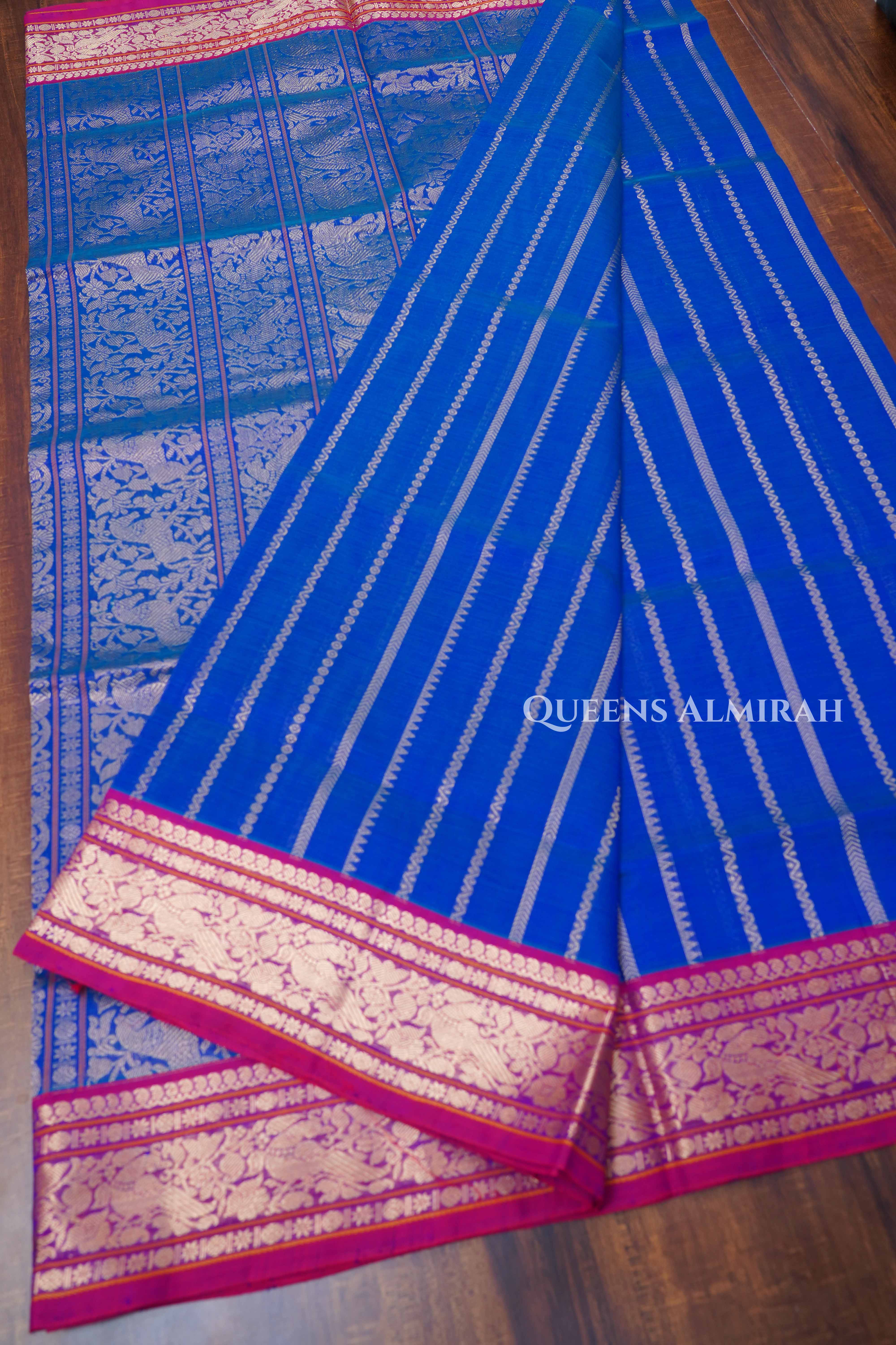 Royal Blue With Pink Chettinad Silk Cotton Saree