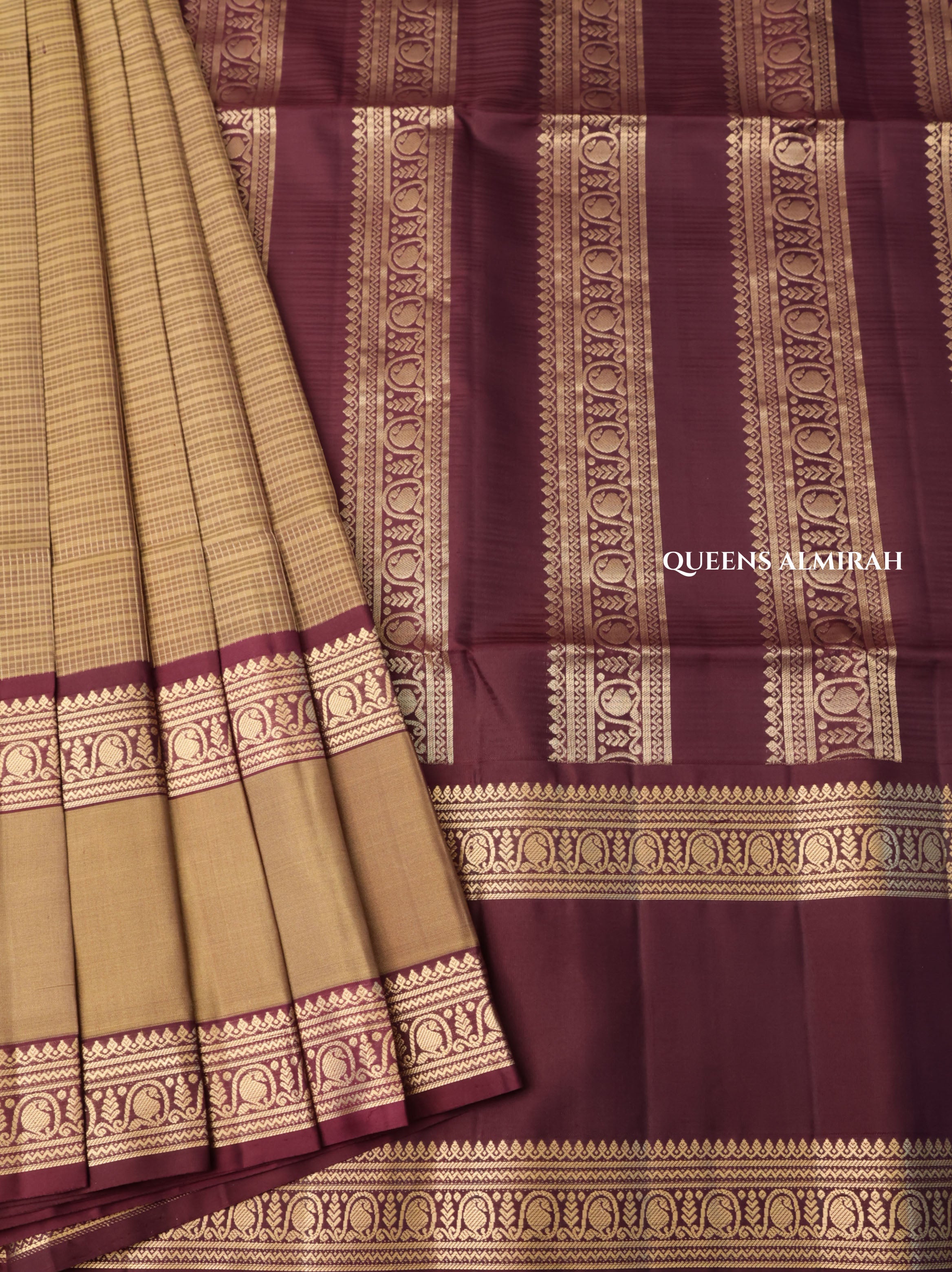 Sandal With Brown Pure Soft Silk Saree