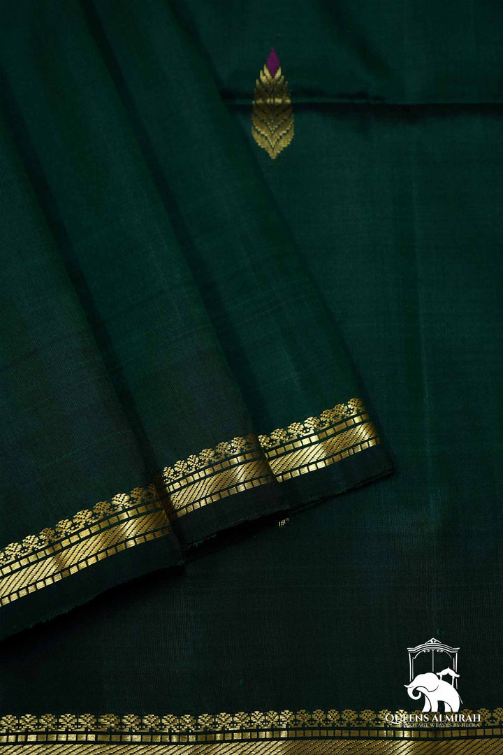 PALM GREEN WITH GOLD BORDER SOFT SILK SAREE - Queens Jewel Emporium