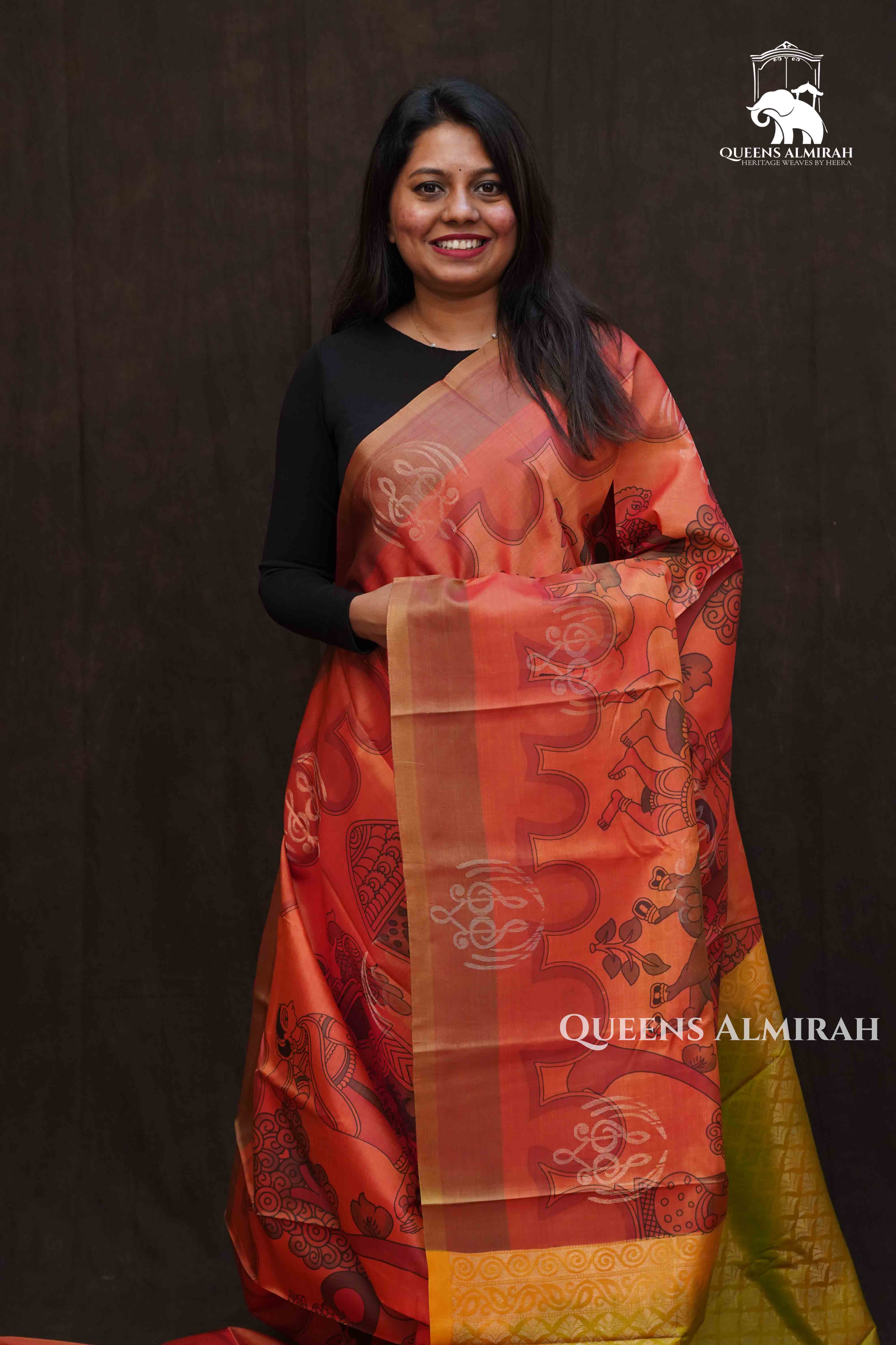 Dusky Orange Pure Kanchivaram Silk Saree QUEENS ALMIRAH