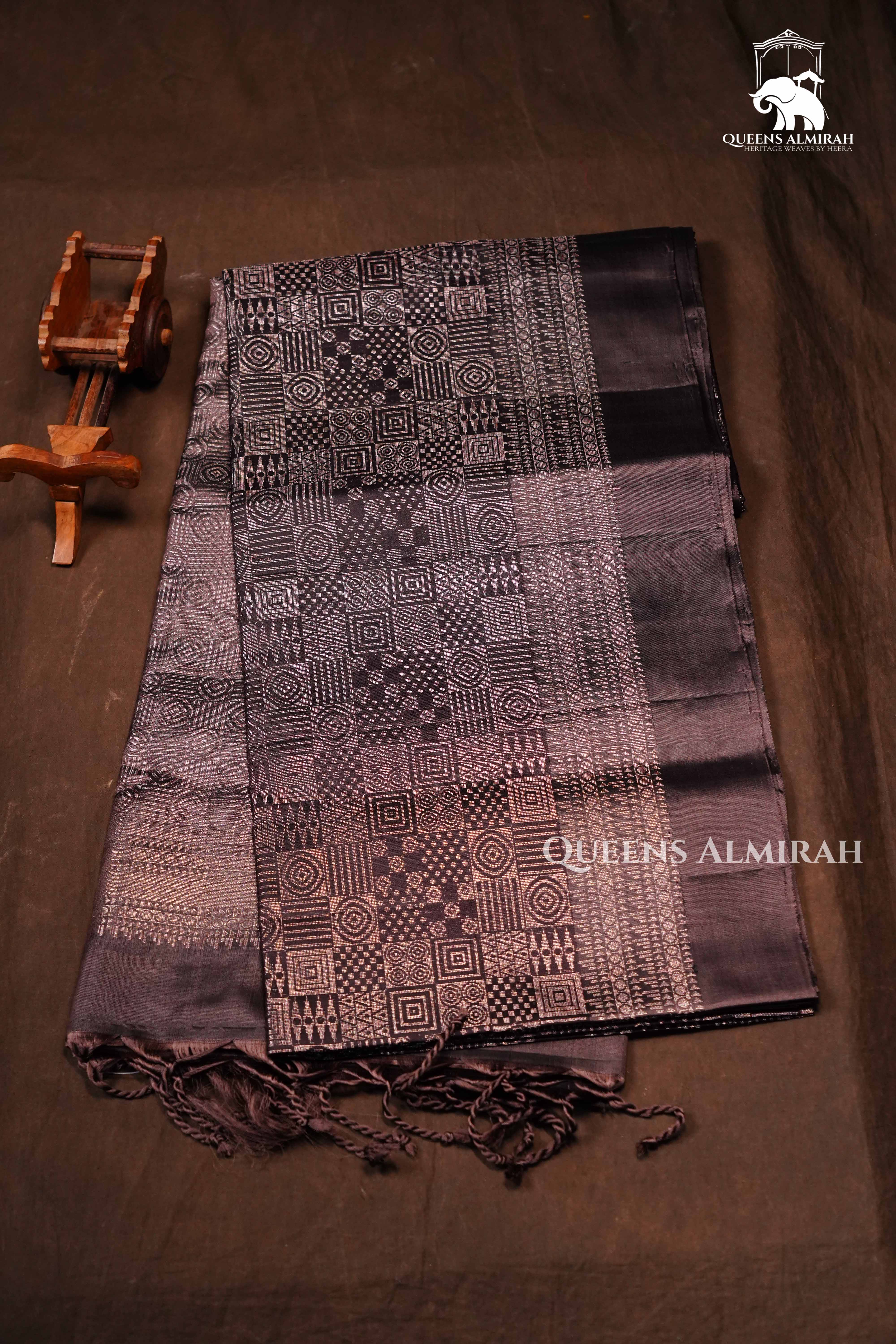 Copper Black Pure Soft Silk Saree