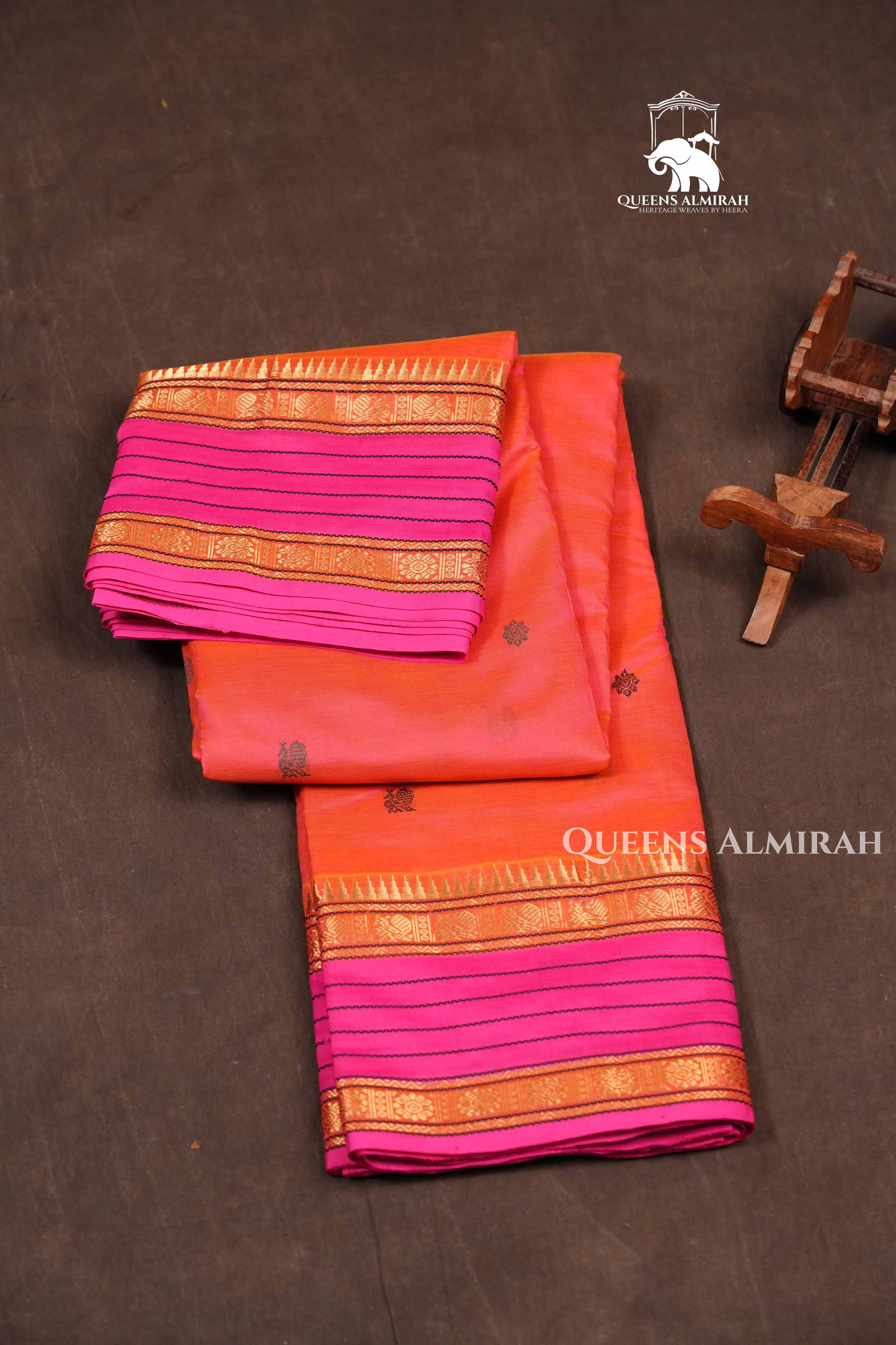 Peach Orange With Pink Budget Silk Cotton Saree