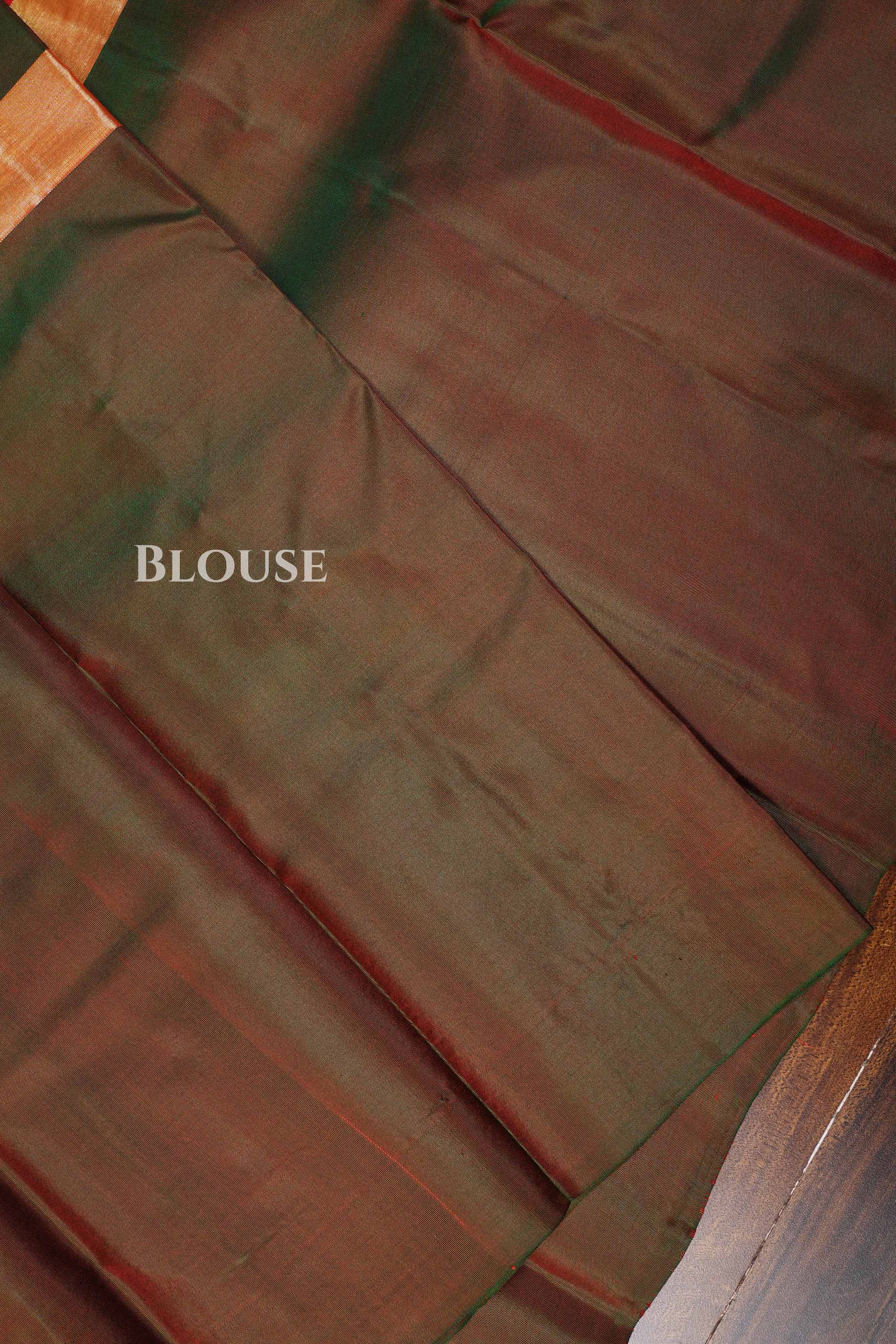 Dual Shade Green With Stripes Pure Kanchivaram Silk Saree