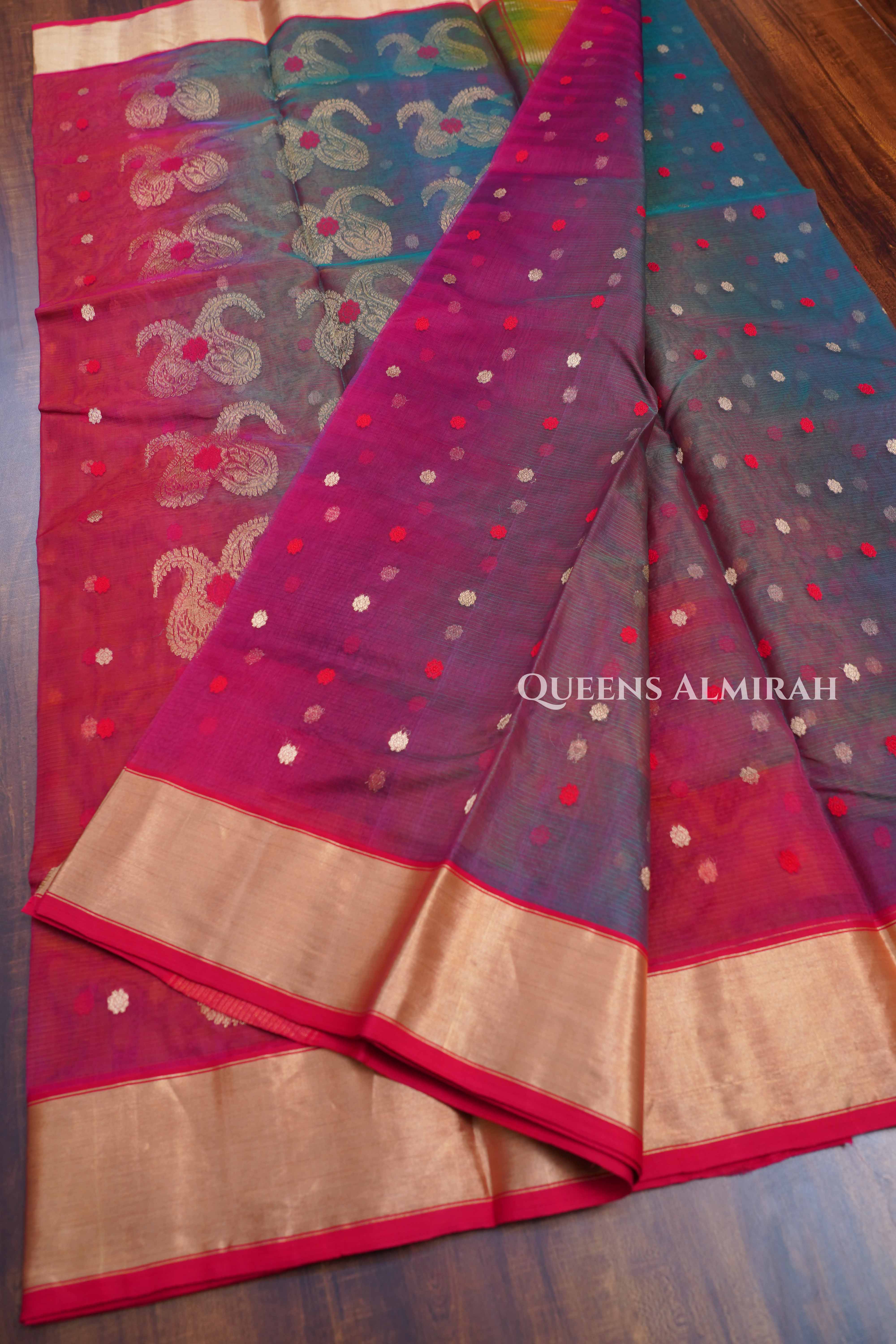 Multi Color -Traditional Chanderi Katan Silk Handloom Saree