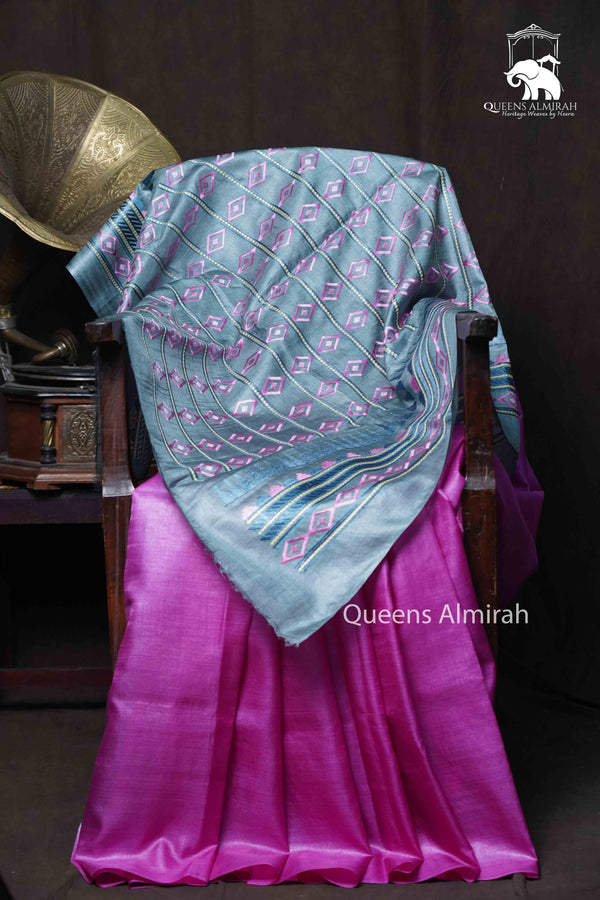 WARM PURPLE PURE TUSSAR SILK SAREE