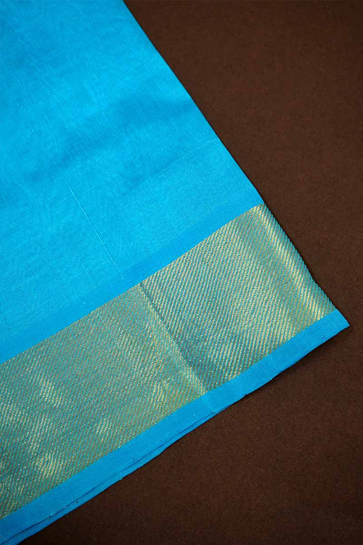 PURE KANCHI SILK COTTON - SKY BLUE WITH BLACK - Queens Jewel Emporium