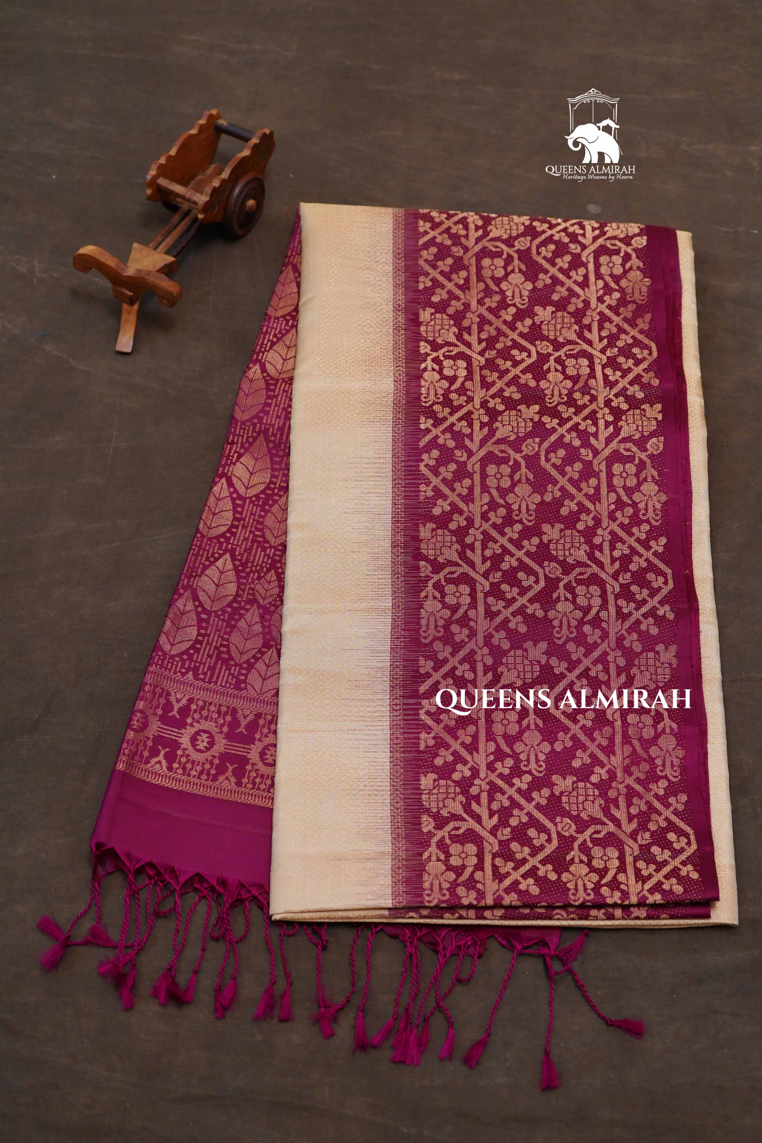 Ivory With Purple Pure Soft Silk Saree
