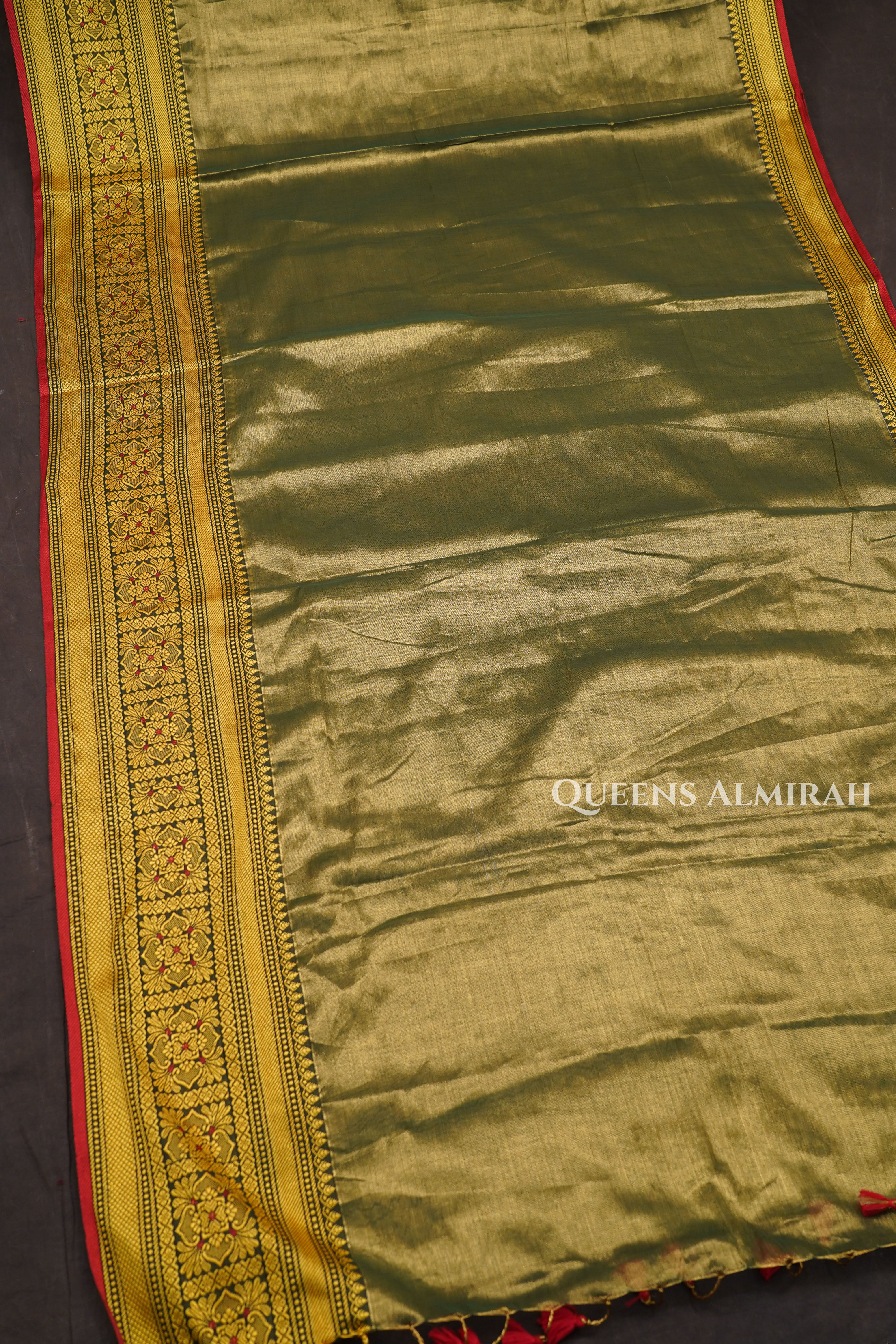 Green Linen Tissue Saree With Narayanpet Border