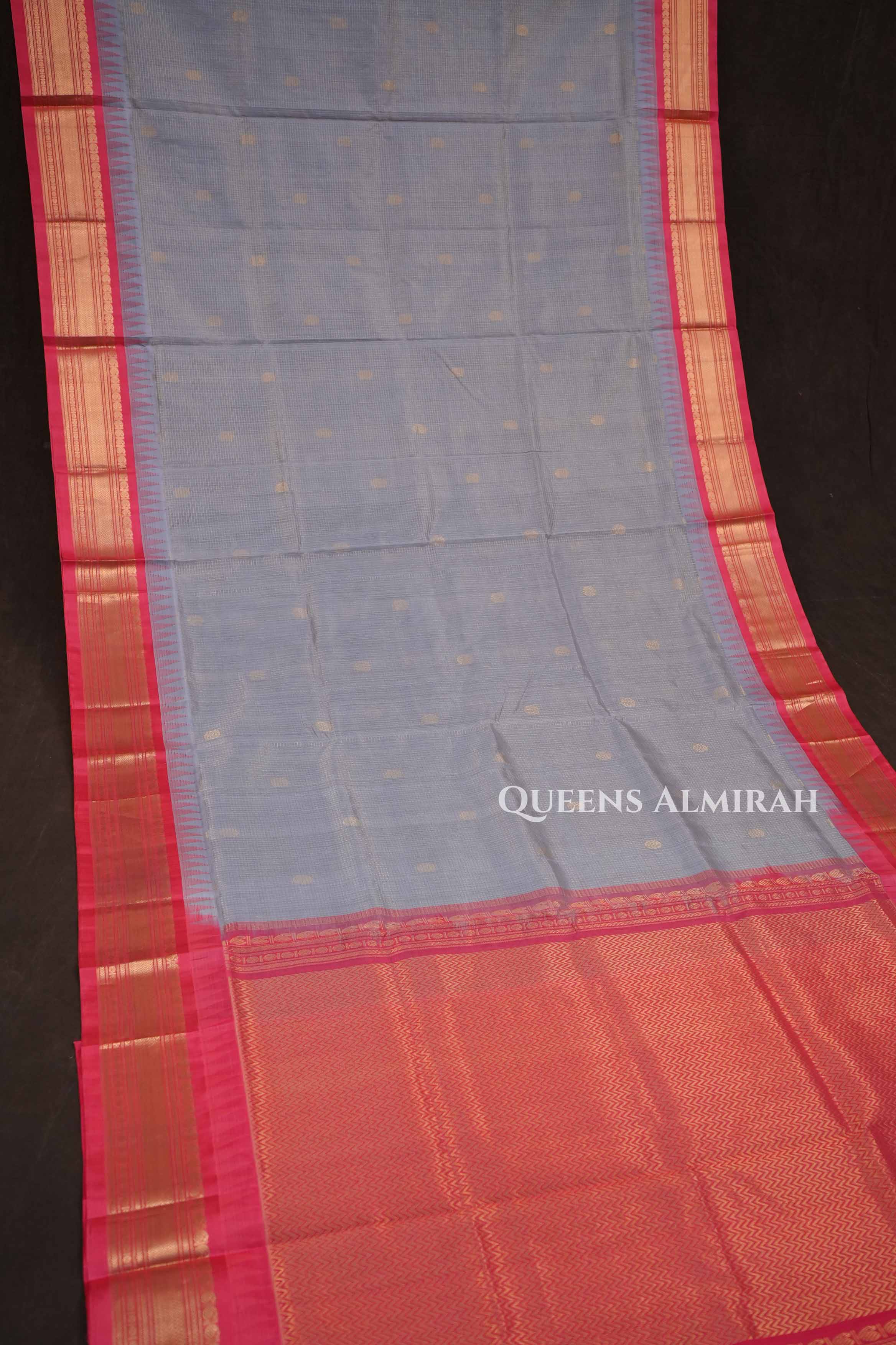 Ash With Pink Pure Kanchi Silk Cotton Saree