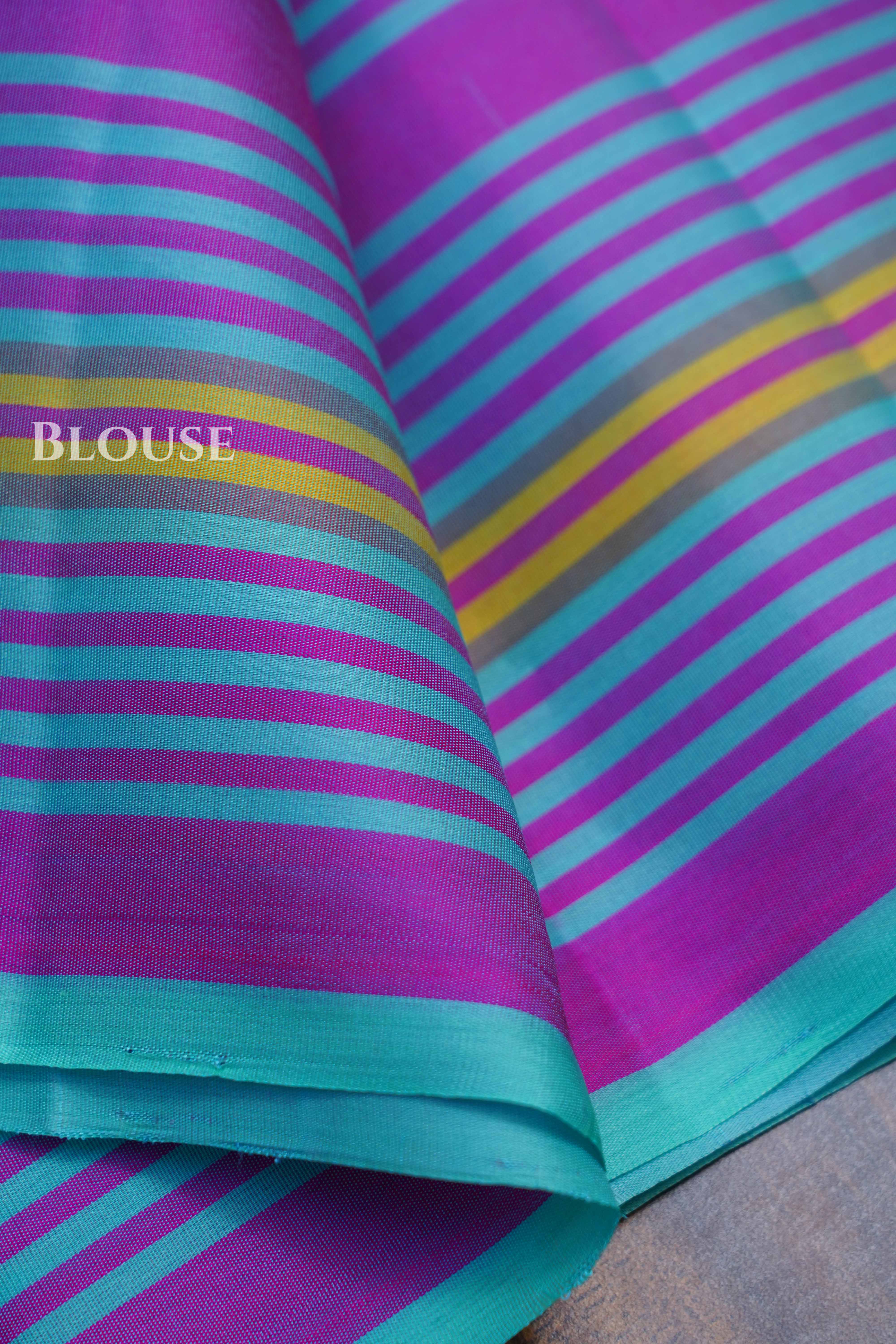 Turquoise Blue With Stripes Pure Soft Silk Saree