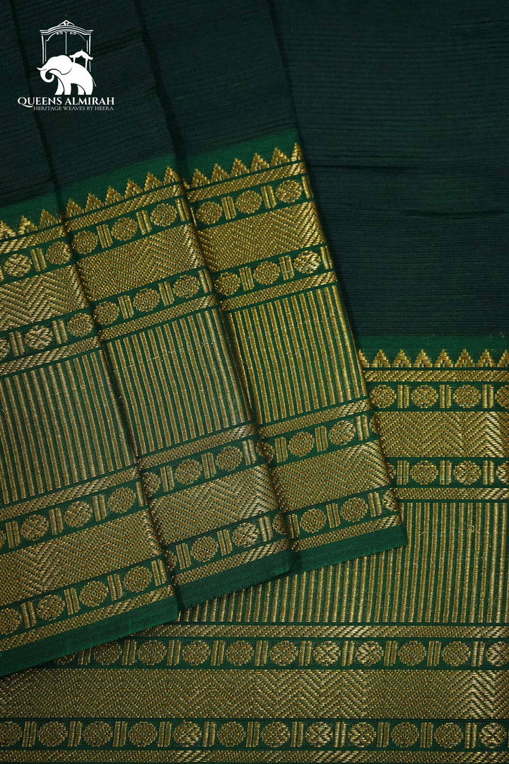 PINE GREEN WITH WOVEN BORDER MANGALGIRI SAREE - Queens Jewel Emporium