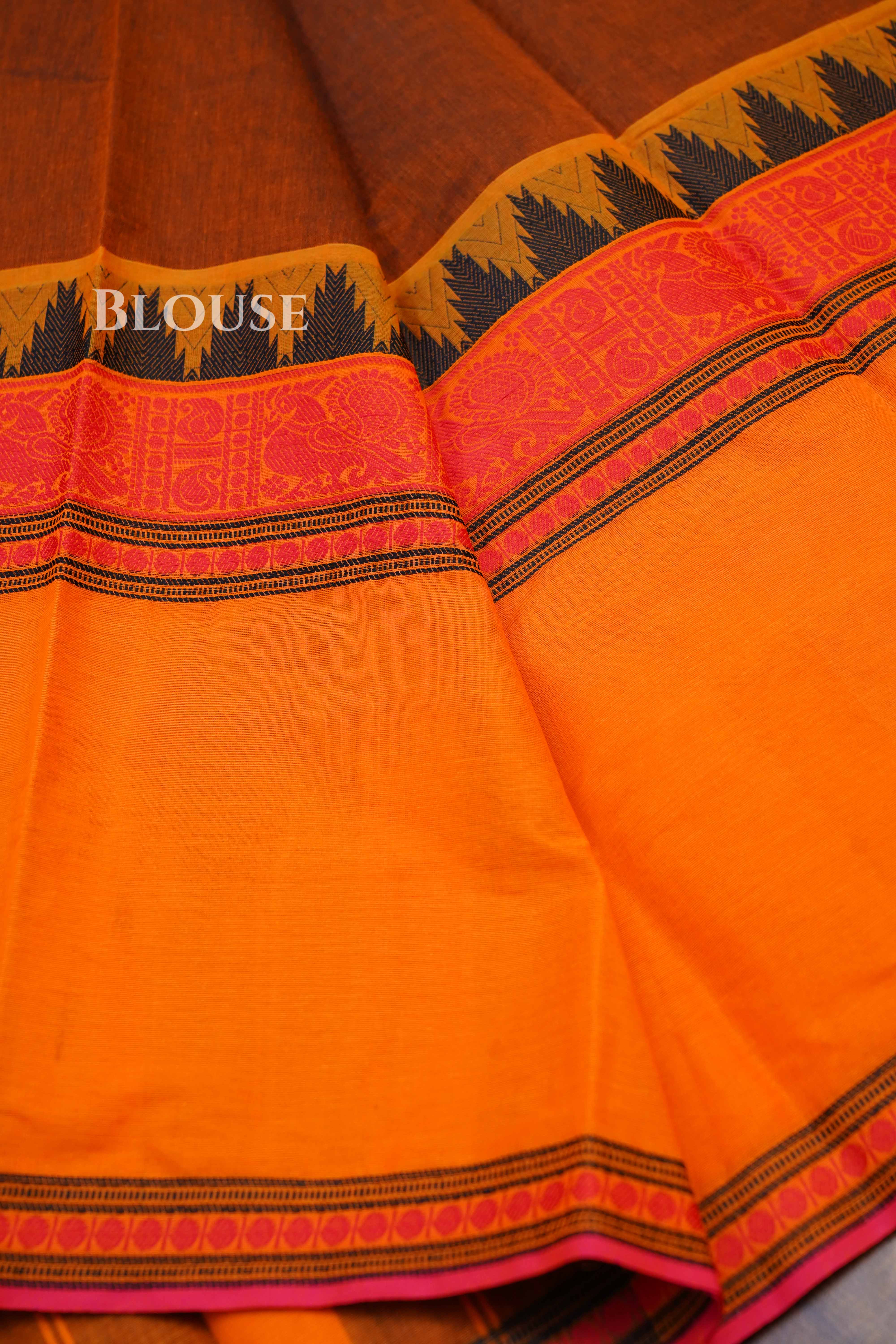 Honey Brown With Mango Yellow 1 Chettinad Cotton Saree