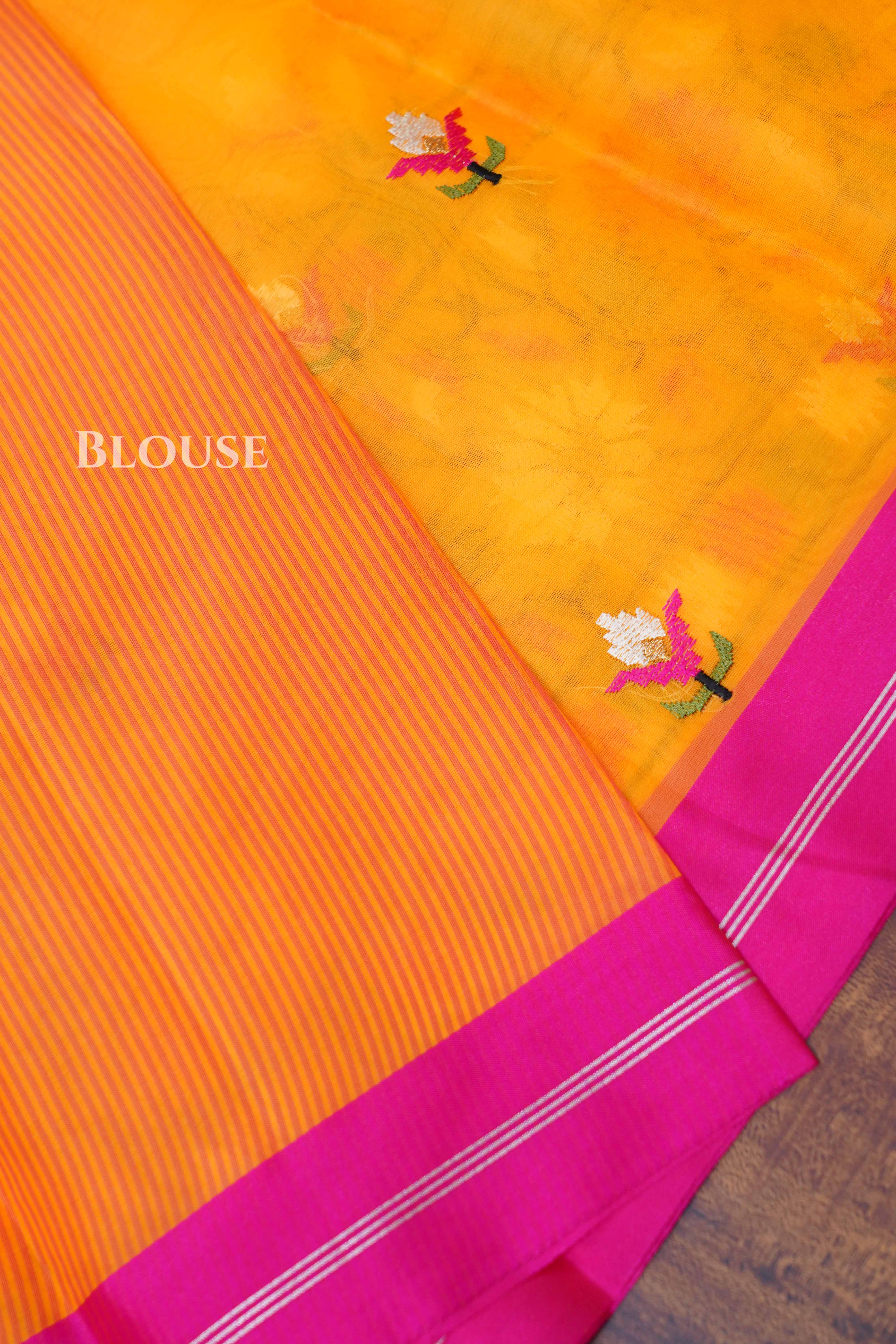 Yellow With Pink Muslin Organza Saree