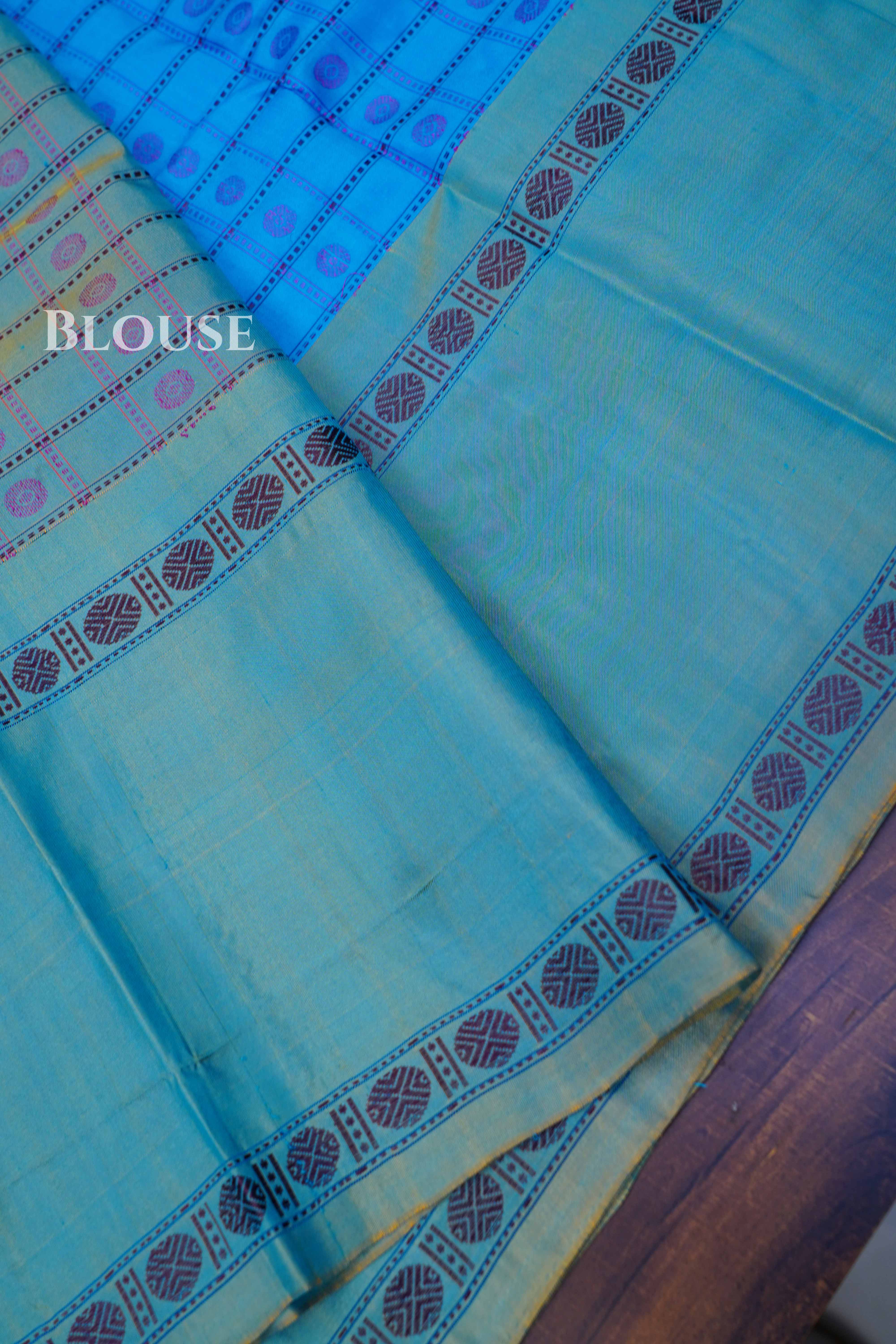Sea Blue With Dual Shade Green Pure Kanchivaram Silk Saree